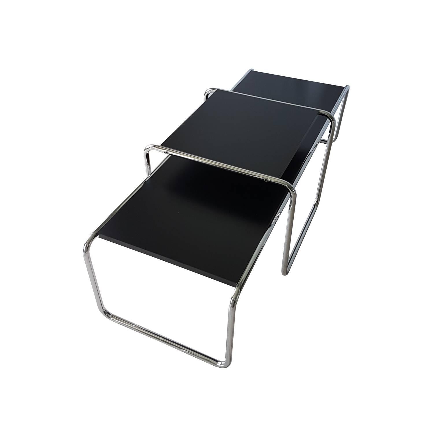Marcel Breuer Coffee Table in Tubular Steel and Black Laminate Top Bauhaus style 2