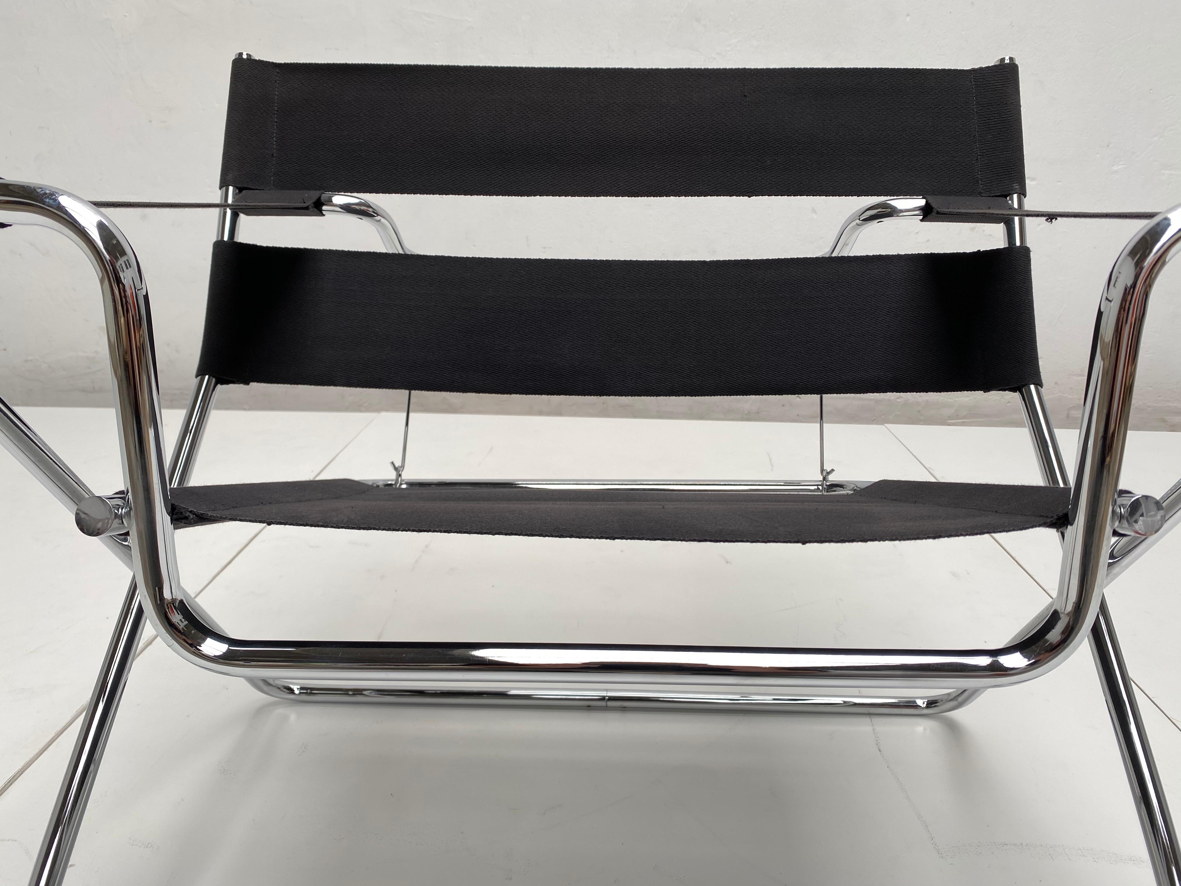 Marcel Breuer D4 Folding Chair Tecta Germany Black Canvas, Chromed Tubular Metal 2