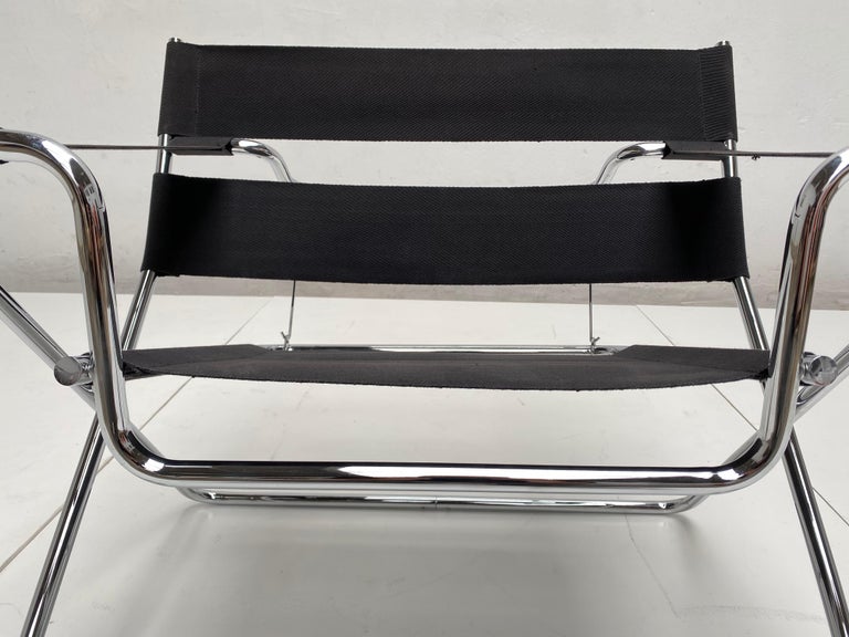 Marcel Breuer D4 Folding Chair Tecta Germany Black Canvas, Chromed Tubular Metal For Sale 5