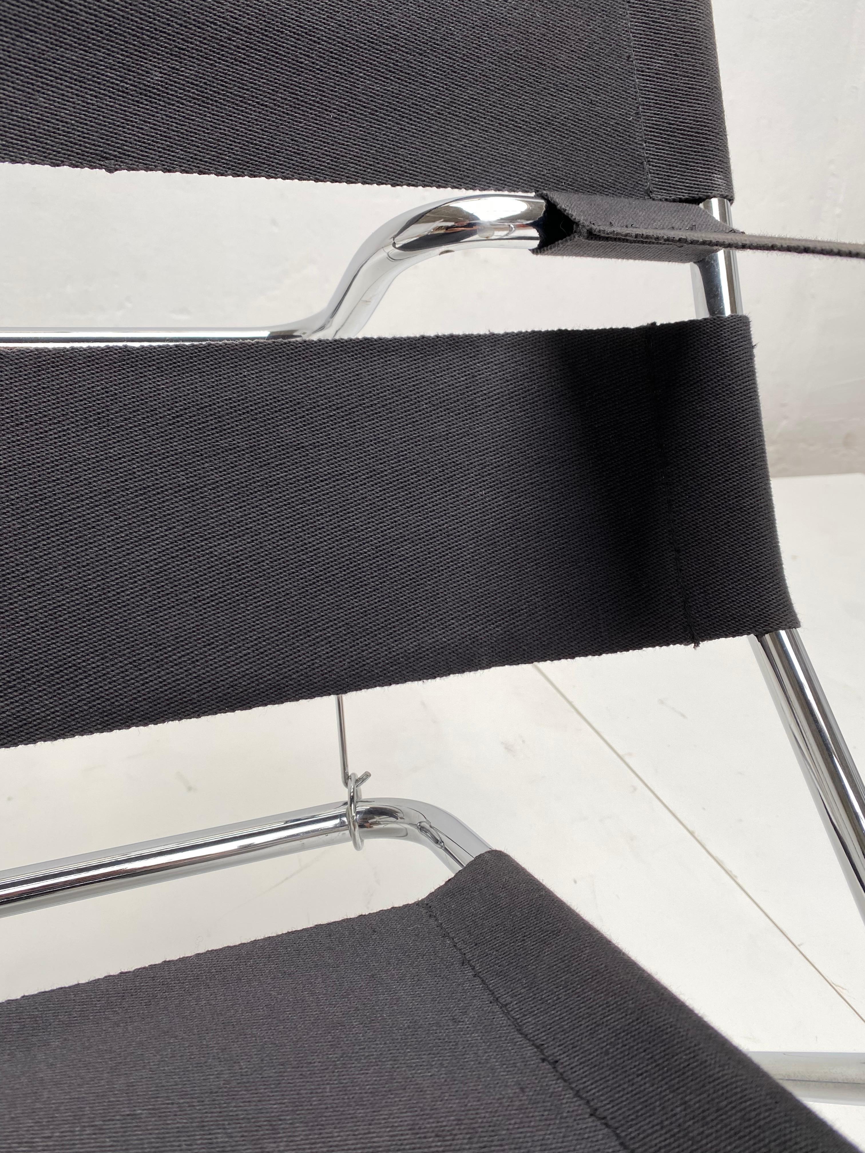 Marcel Breuer D4 Folding Chair Tecta Germany Black Canvas, Chromed Tubular Metal 3