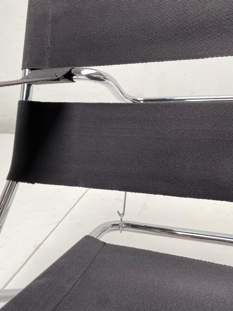 Marcel Breuer D4 Folding Chair Tecta Germany Black Canvas, Chromed Tubular Metal For Sale 7