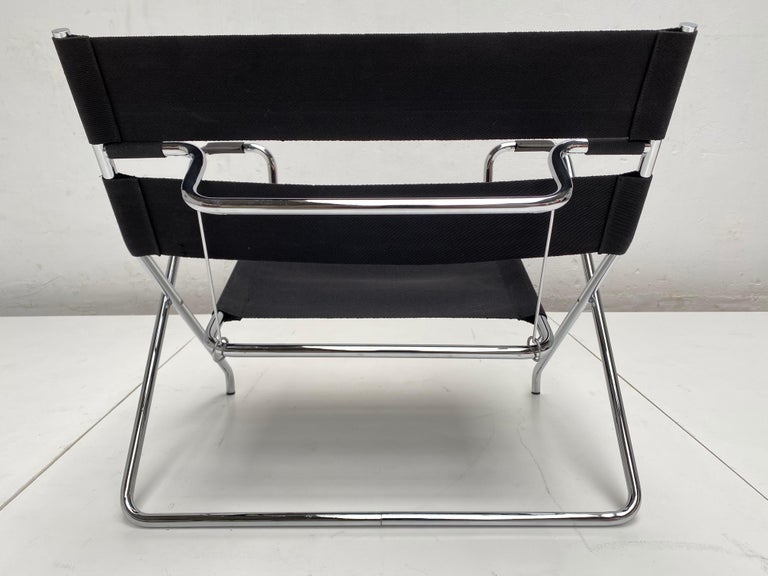 Marcel Breuer D4 Folding Chair Tecta Germany Black Canvas, Chromed Tubular Metal For Sale 8