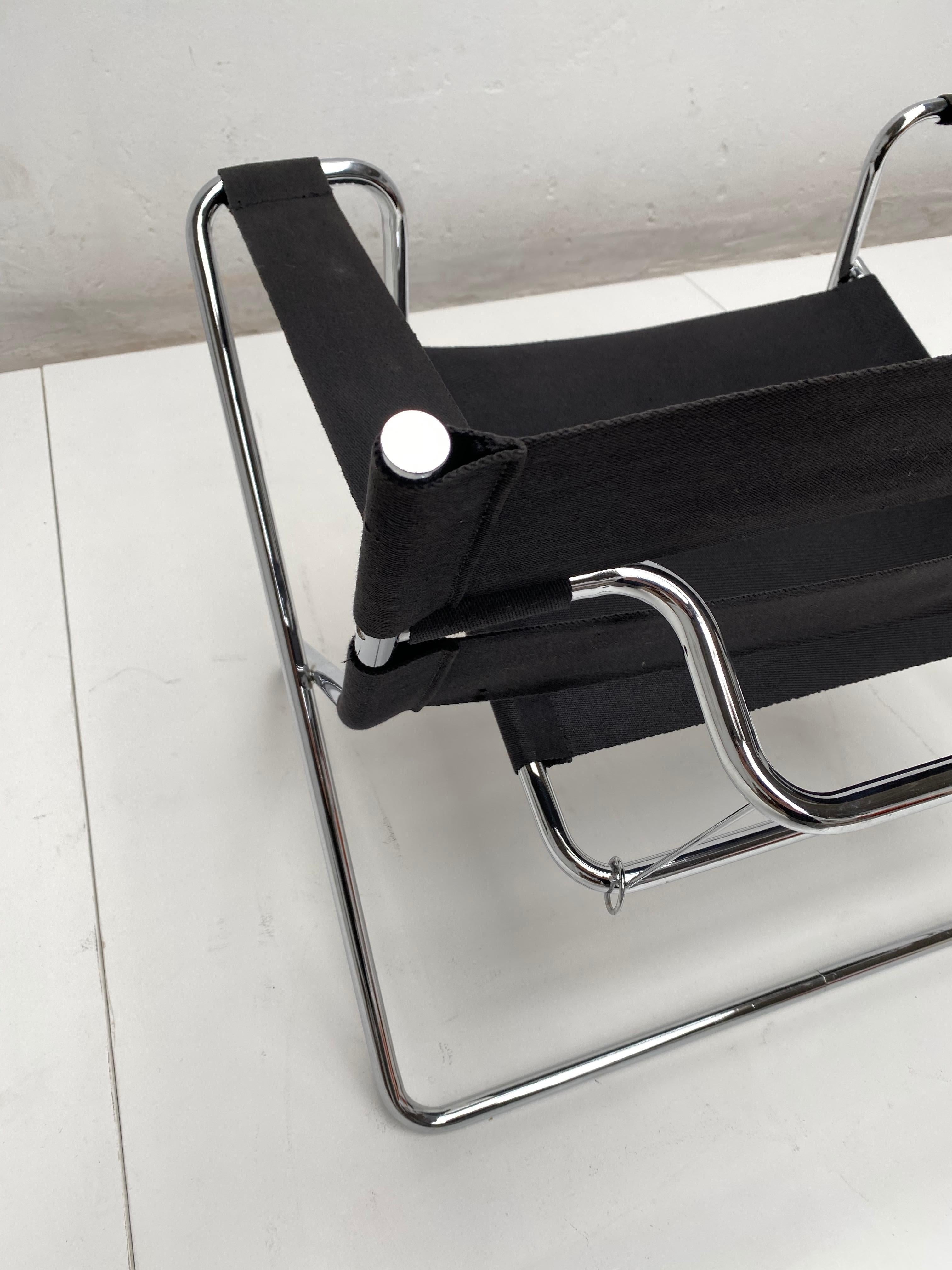 Marcel Breuer D4 Klappbarer Stuhl Tecta Deutschland Schwarzes Segeltuch, verchromtes Metallrohr 9