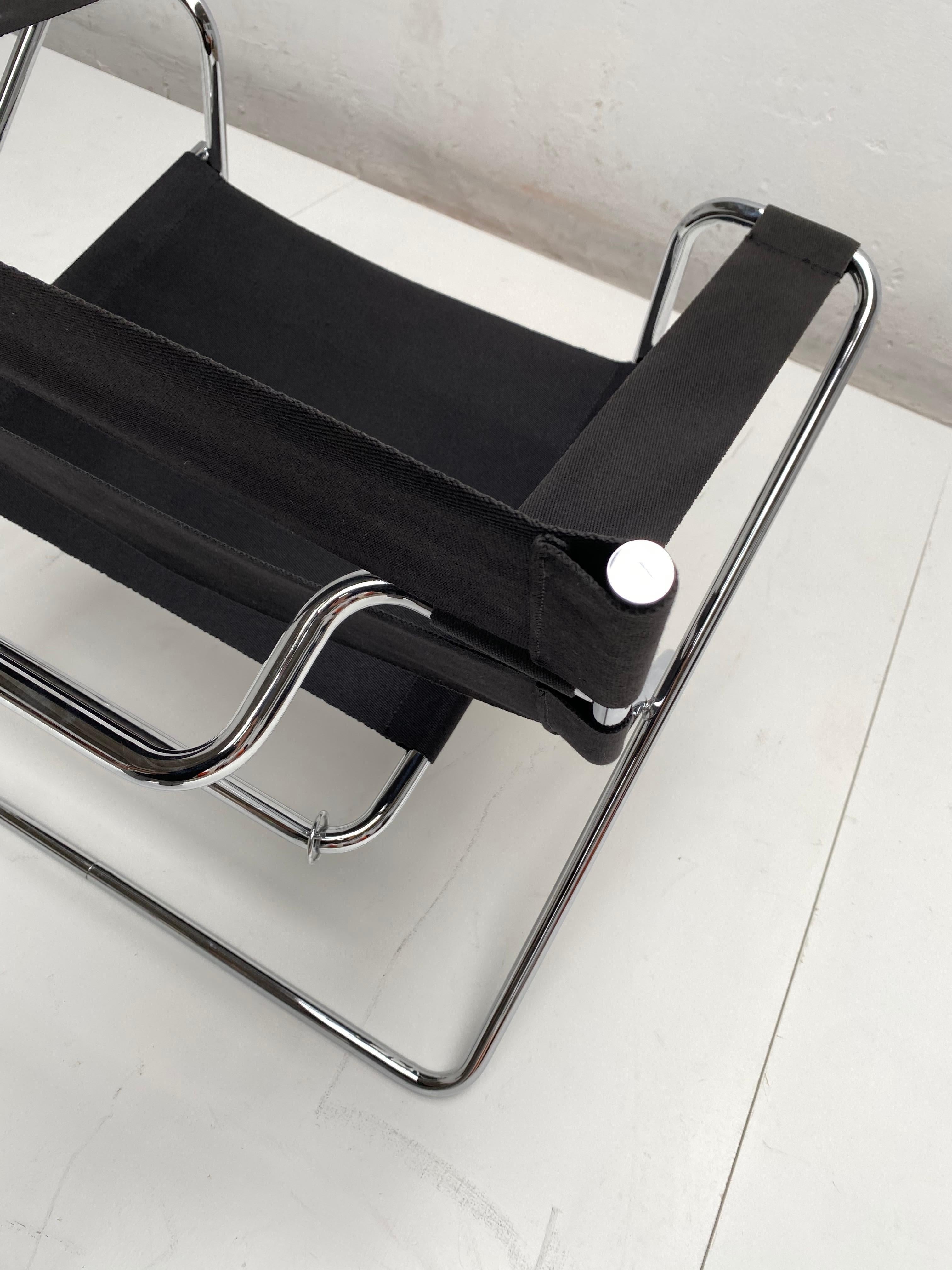 Marcel Breuer D4 Folding Chair Tecta Germany Black Canvas, Chromed Tubular Metal 7
