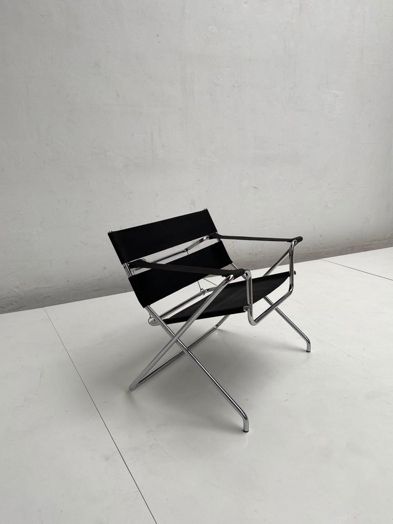 Marcel Breuer D4 Folding Chair Tecta Germany Black Canvas, Chromed Tubular Metal For Sale 11