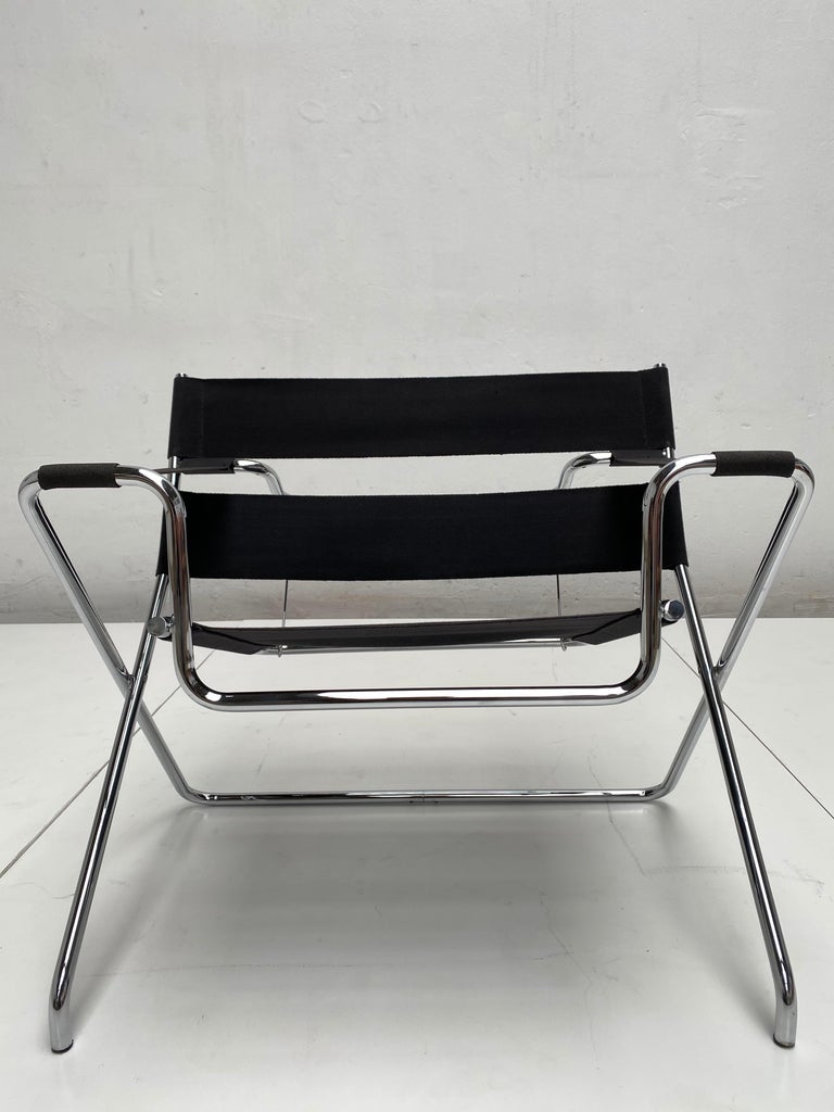 Mid-20th Century Marcel Breuer D4 Folding Chair Tecta Germany Black Canvas, Chromed Tubular Metal For Sale