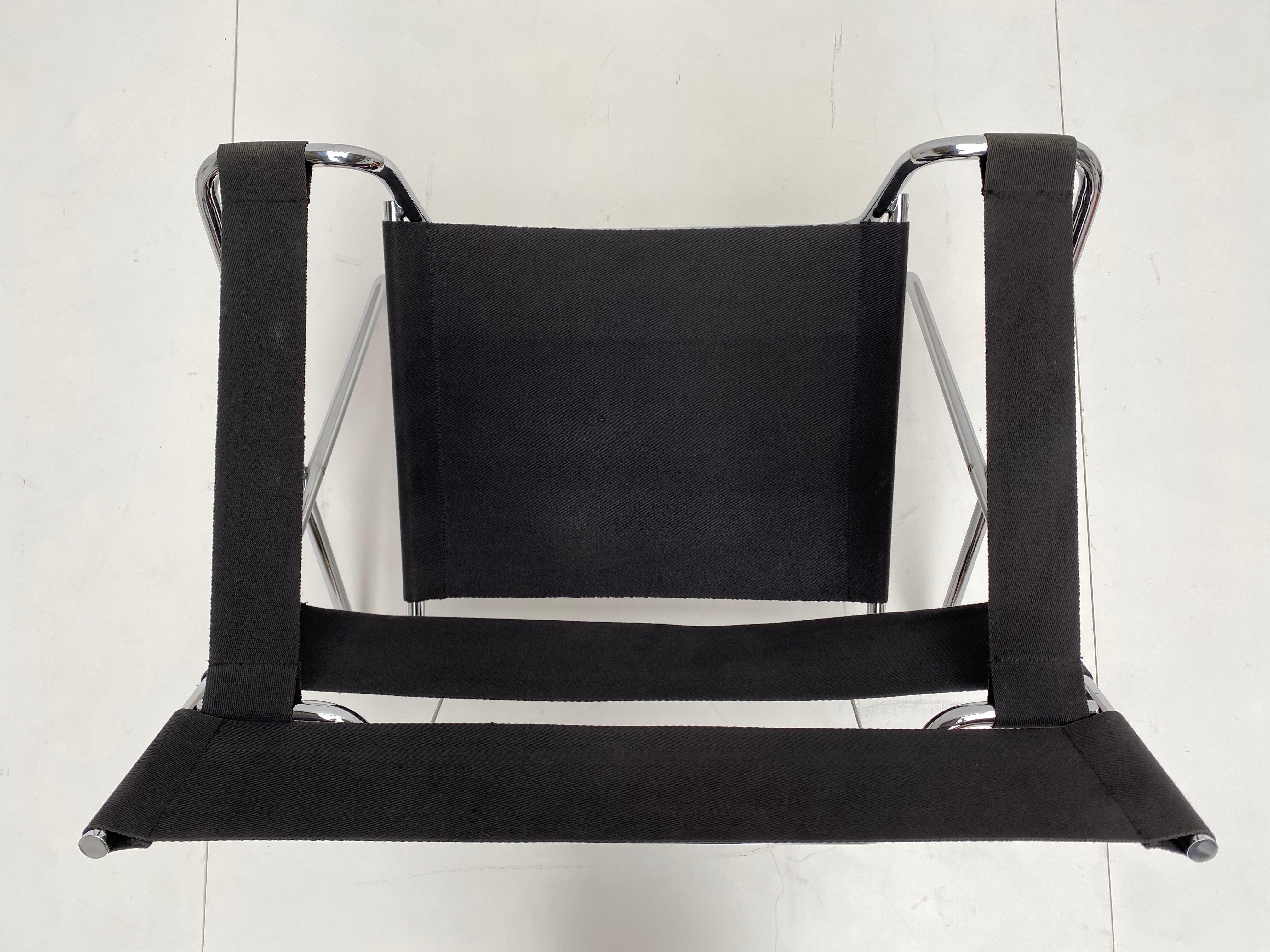 Bauhaus Marcel Breuer D4 Folding Chair Tecta Germany Black Canvas, Chromed Tubular Metal