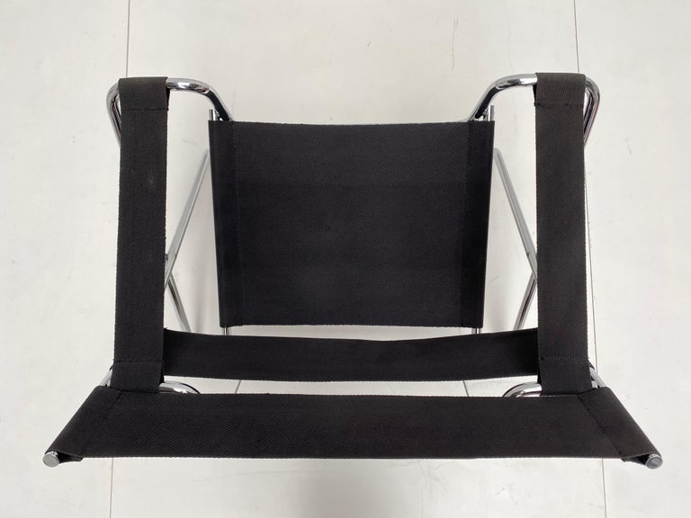 Marcel Breuer D4 Folding Chair Tecta Germany Black Canvas, Chromed Tubular Metal For Sale 1