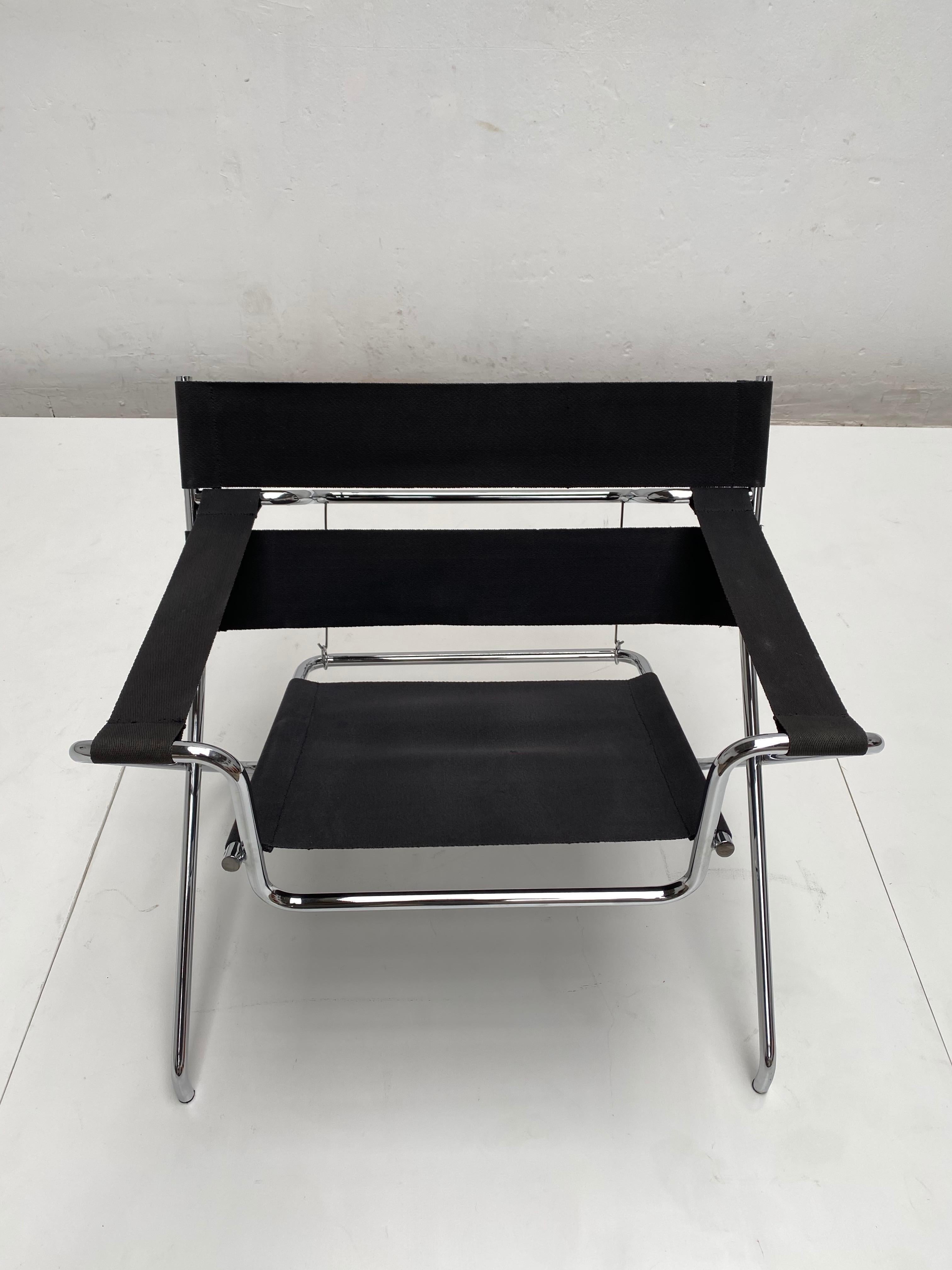 Marcel Breuer D4 Folding Chair Tecta Germany Black Canvas, Chromed Tubular Metal In Good Condition In Bergen op Zoom, NL