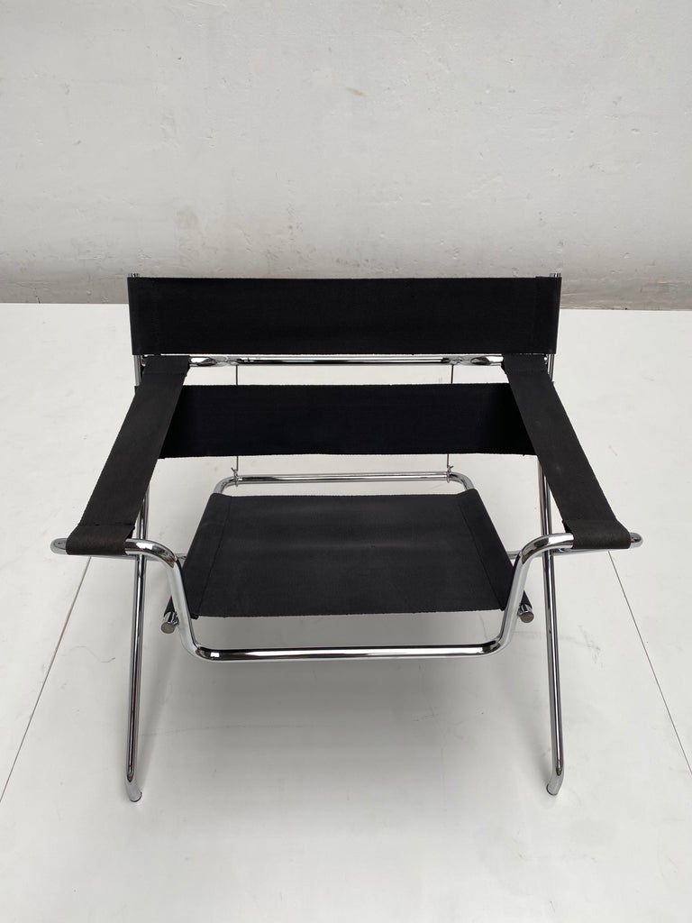 Marcel Breuer D4 Folding Chair Tecta Germany Black Canvas, Chromed Tubular Metal For Sale 2