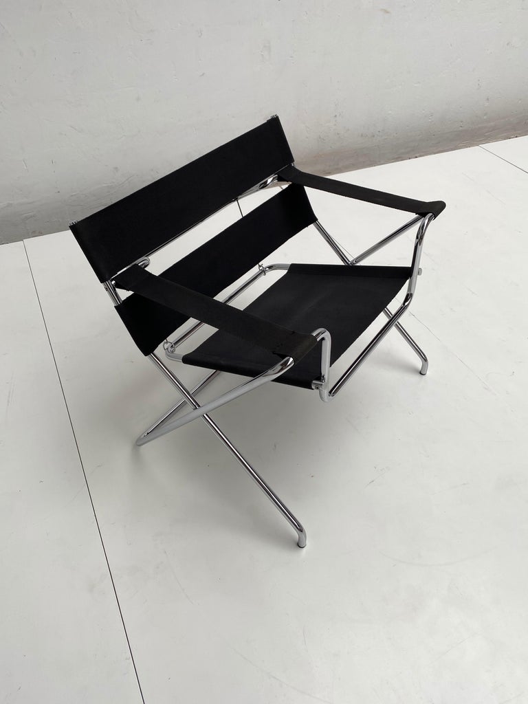 Marcel Breuer D4 Folding Chair Tecta Germany Black Canvas, Chromed Tubular Metal For Sale 3