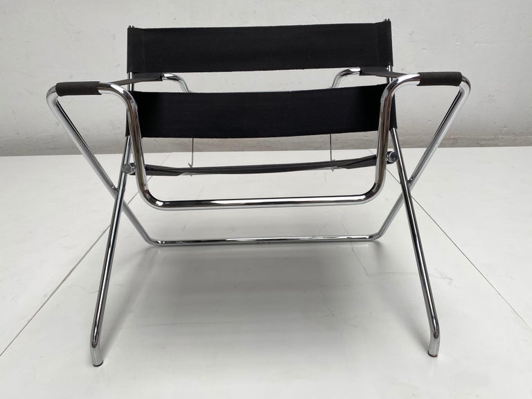 Marcel Breuer D4 Folding Chair Tecta Germany Black Canvas, Chromed Tubular Metal For Sale 4