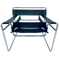 Marcel Breuer Design Style Black Leather "Wassily" Chair