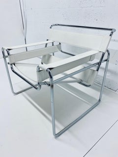Marcel Breuer Design Style White Leather "Wassily" Chair