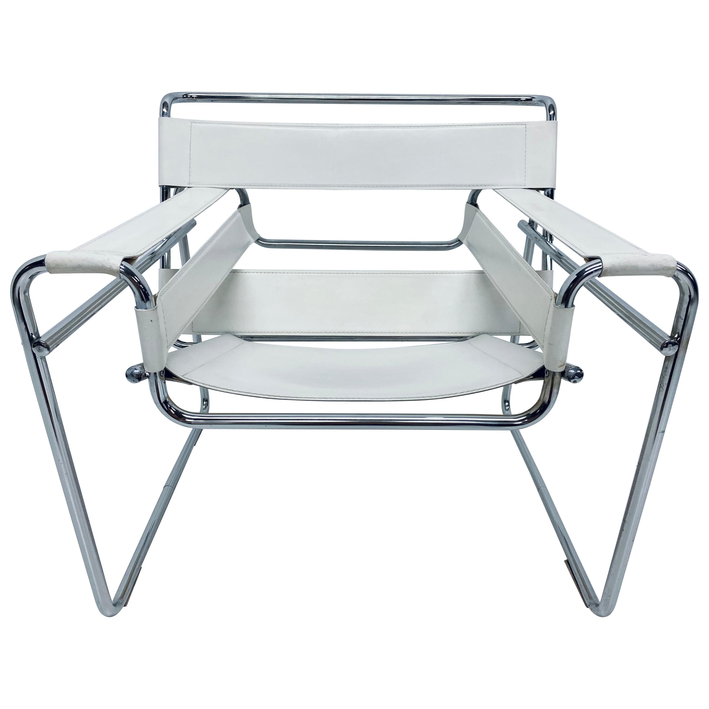 Marcel Breuer Design Style White Leather "Wassily" Chair