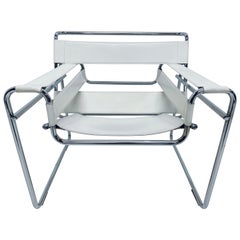 Marcel Breuer Design Style White Leather "Wassily" Chair