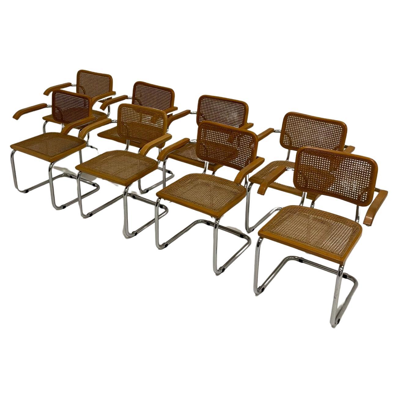 Marcel Breuer Designer Model B64 8 Cesca Chairs by Gavina Italy circa 1970