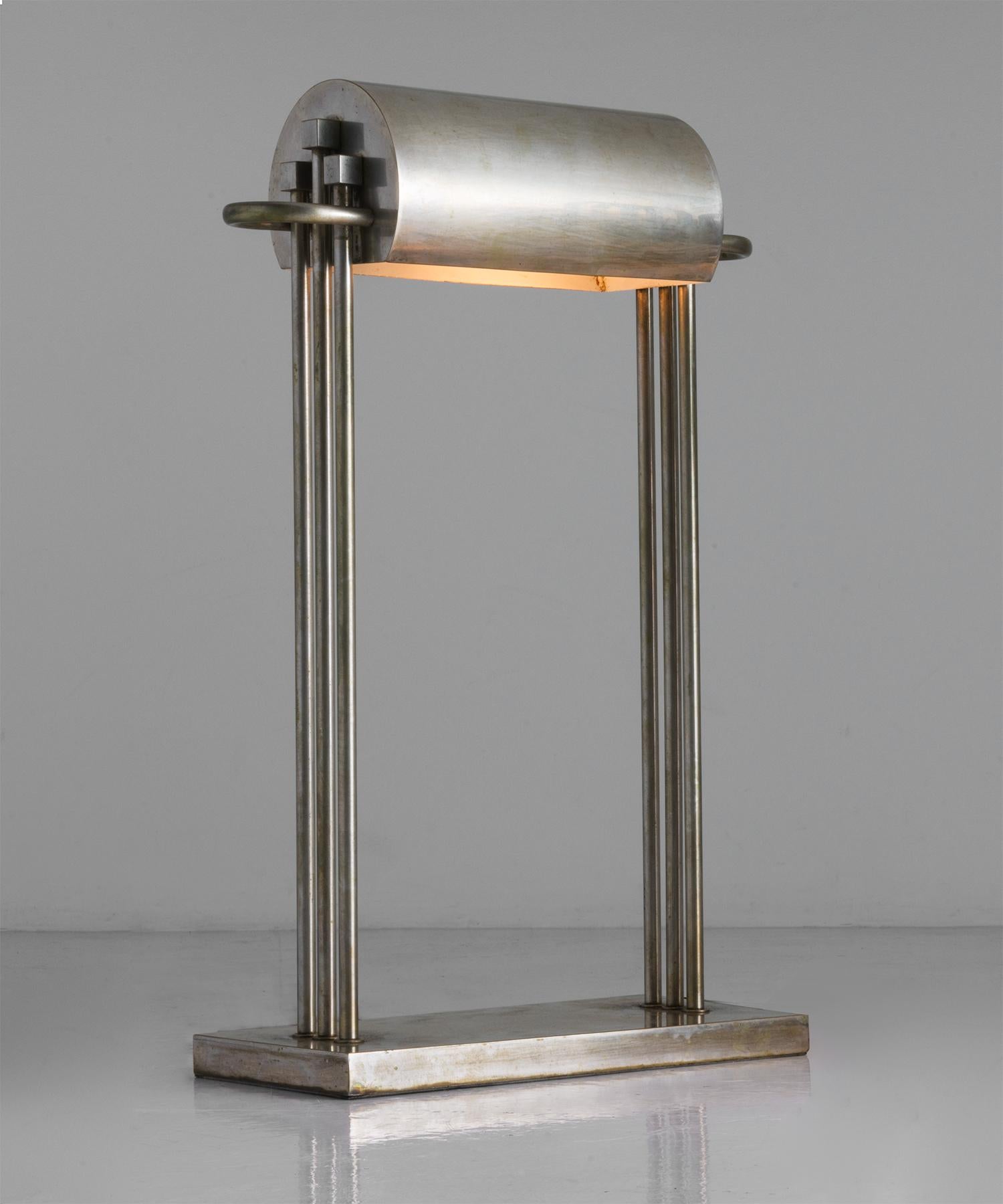 Marcel Breuer Desk Lamp, Germany, circa 1925

Created for the International Exposition of Modern Industrial and Decorative Arts in Paris. Brass-plated nickel and stamped “Exposition Paris 1925.”