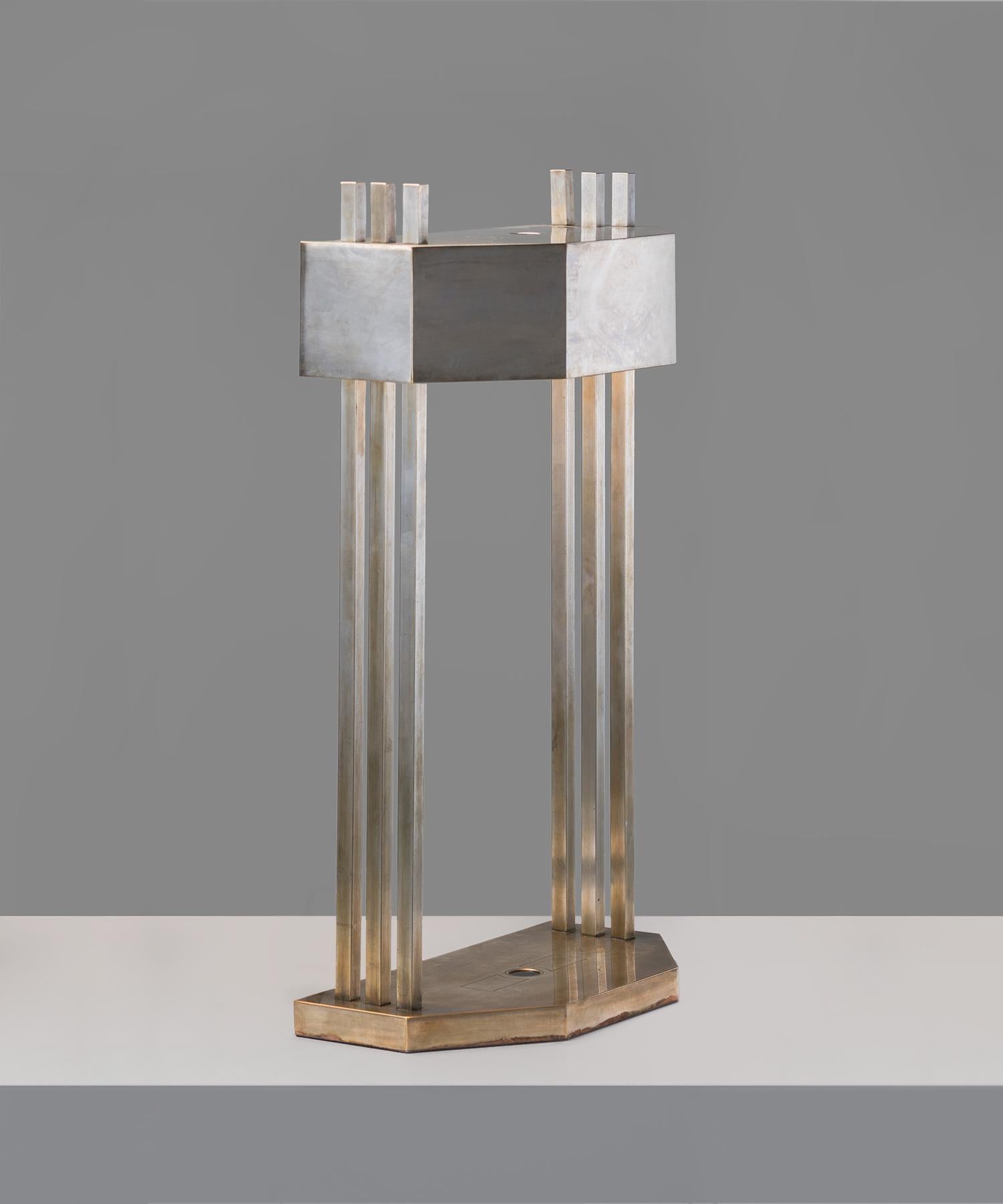 Marcel Breuer Desk Lamp, Germany, circa 1925

Created for the International Exposition of Modern Industrial and Decorative Arts, in Paris; brass-plated nickel and stamped “Exposition Paris 1925”.
