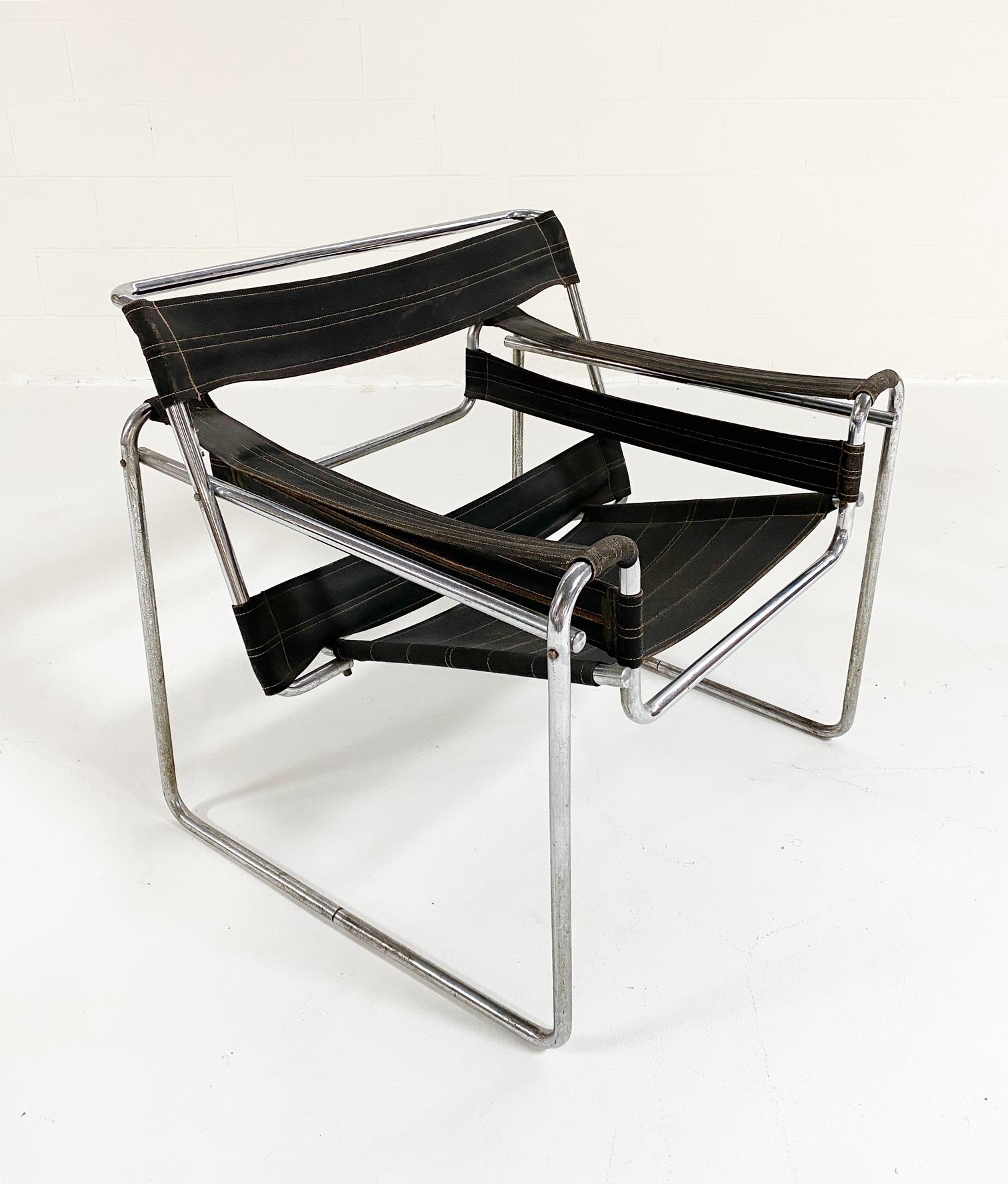Marcel Breuer Frühes Segeltuch Modell B3 „Wassily“ Stuhl, schwarzes Eisengarn (Bauhaus) im Angebot