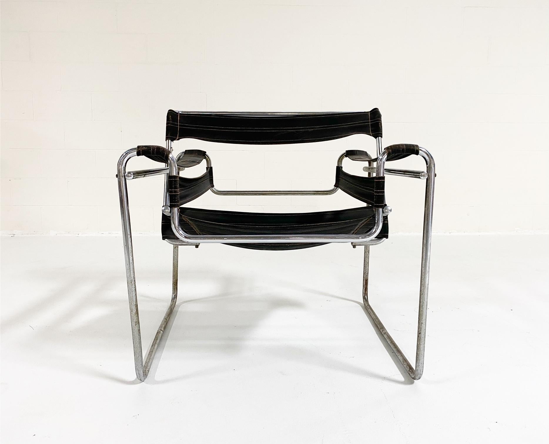 Marcel Breuer Frühes Segeltuch Modell B3 „Wassily“ Stuhl, schwarzes Eisengarn im Zustand „Relativ gut“ im Angebot in SAINT LOUIS, MO