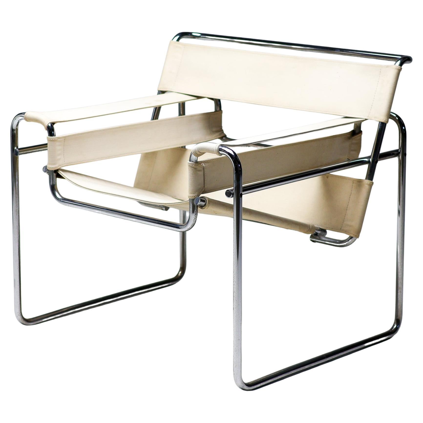 Sedia "Wassily" di Marcel Breuer modello B3 "Early Canvas" di Gavina in vendita