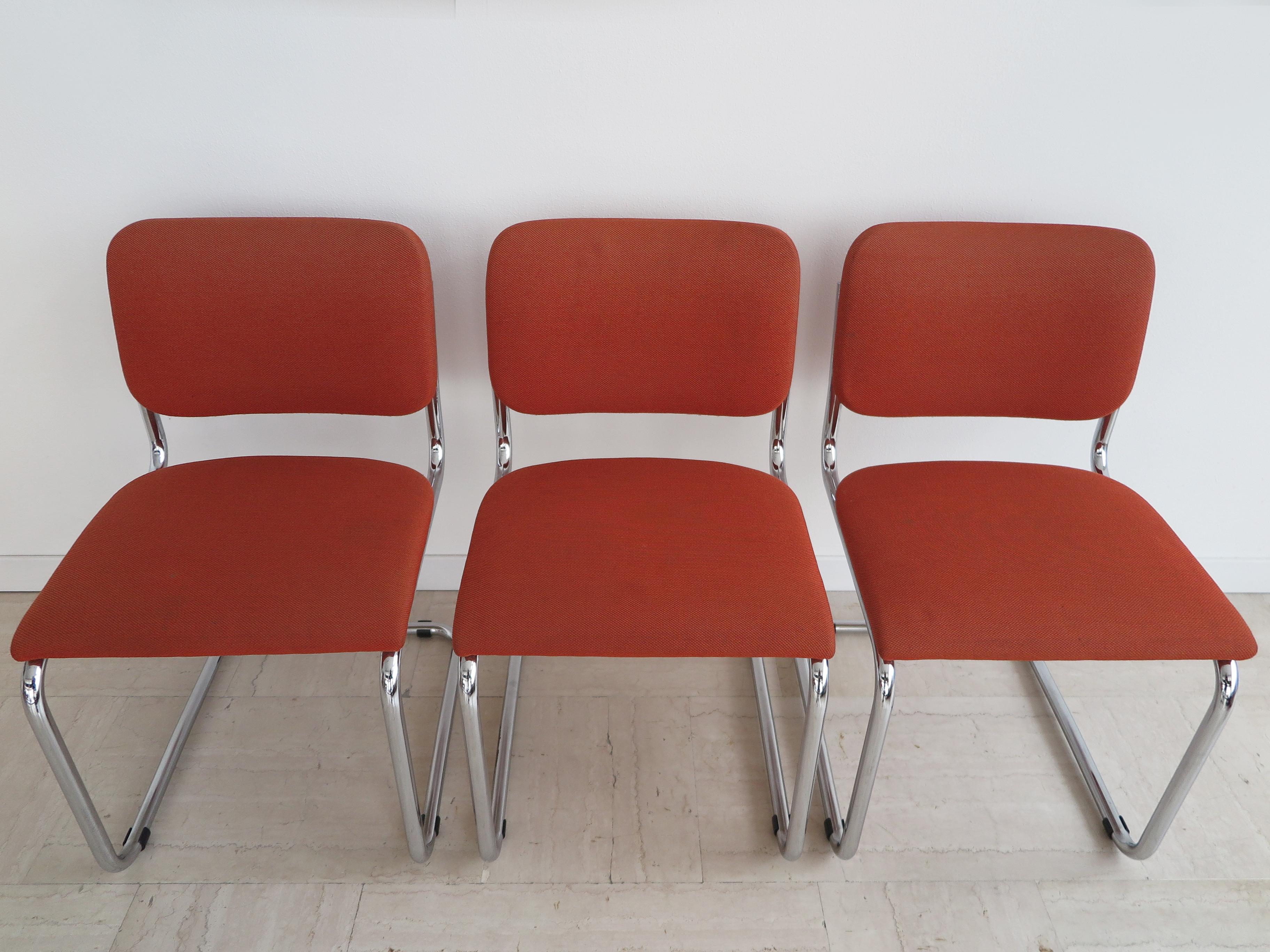 Mid-Century Modern Marcel Breuer for Gavina Metal Fabric Dining Chairs 