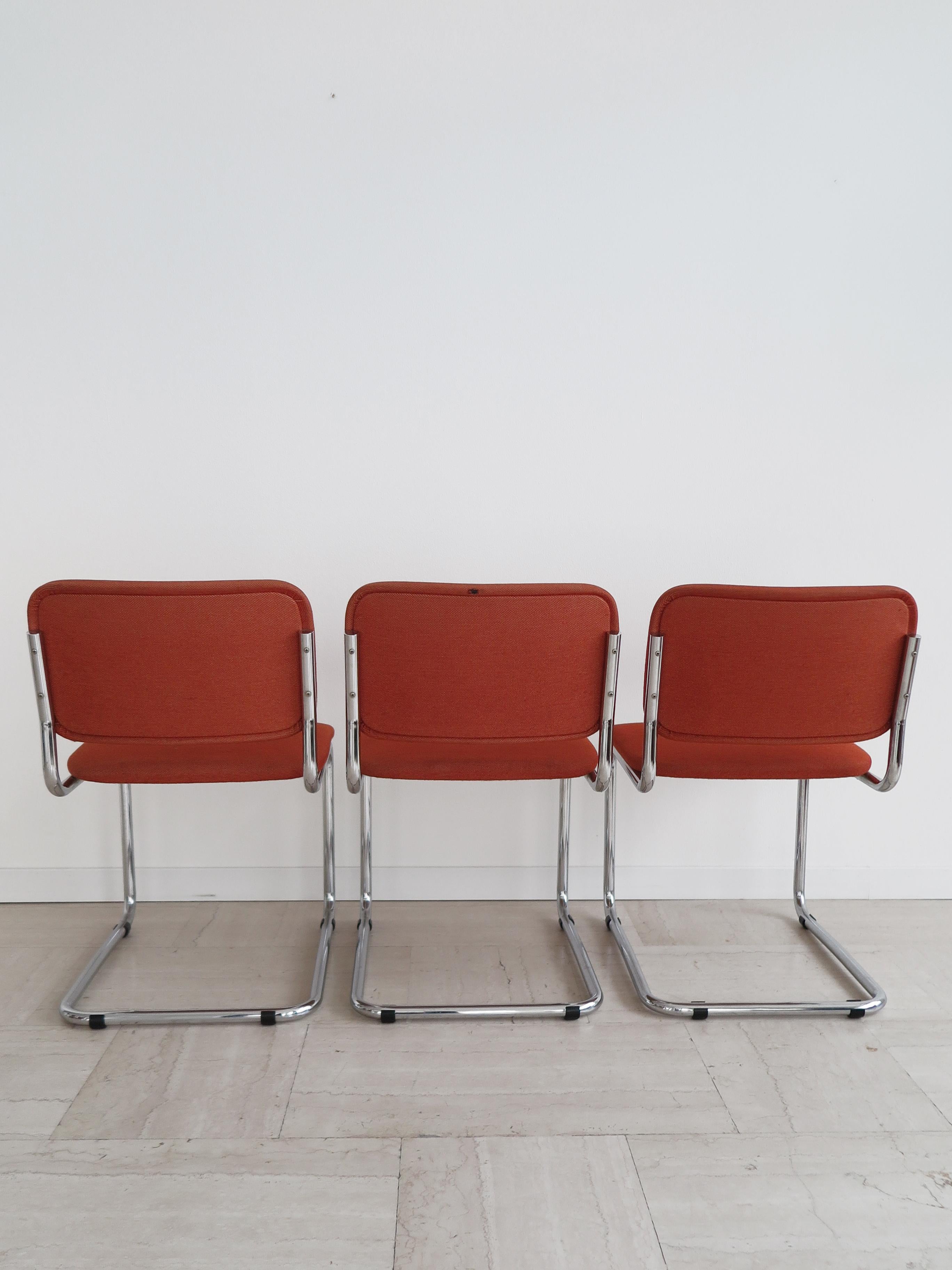 Italian Marcel Breuer for Gavina Metal Fabric Dining Chairs 