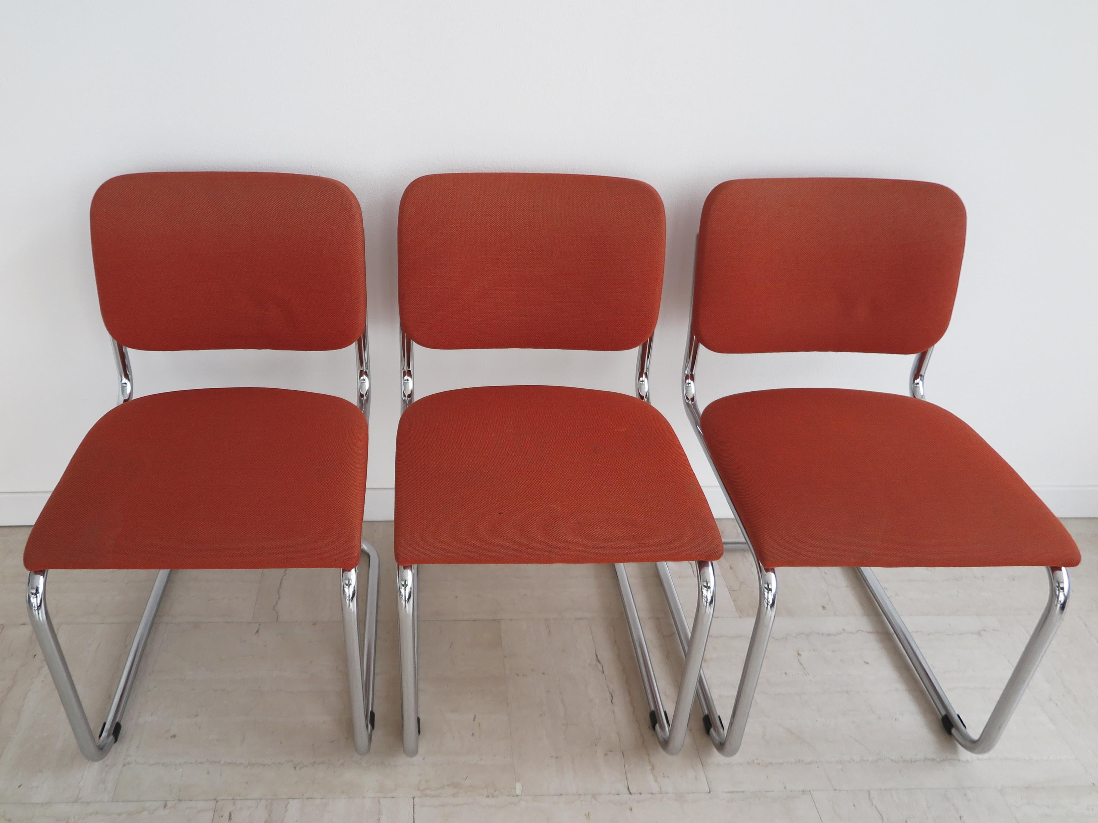 Mid-20th Century Marcel Breuer for Gavina Metal Fabric Dining Chairs 