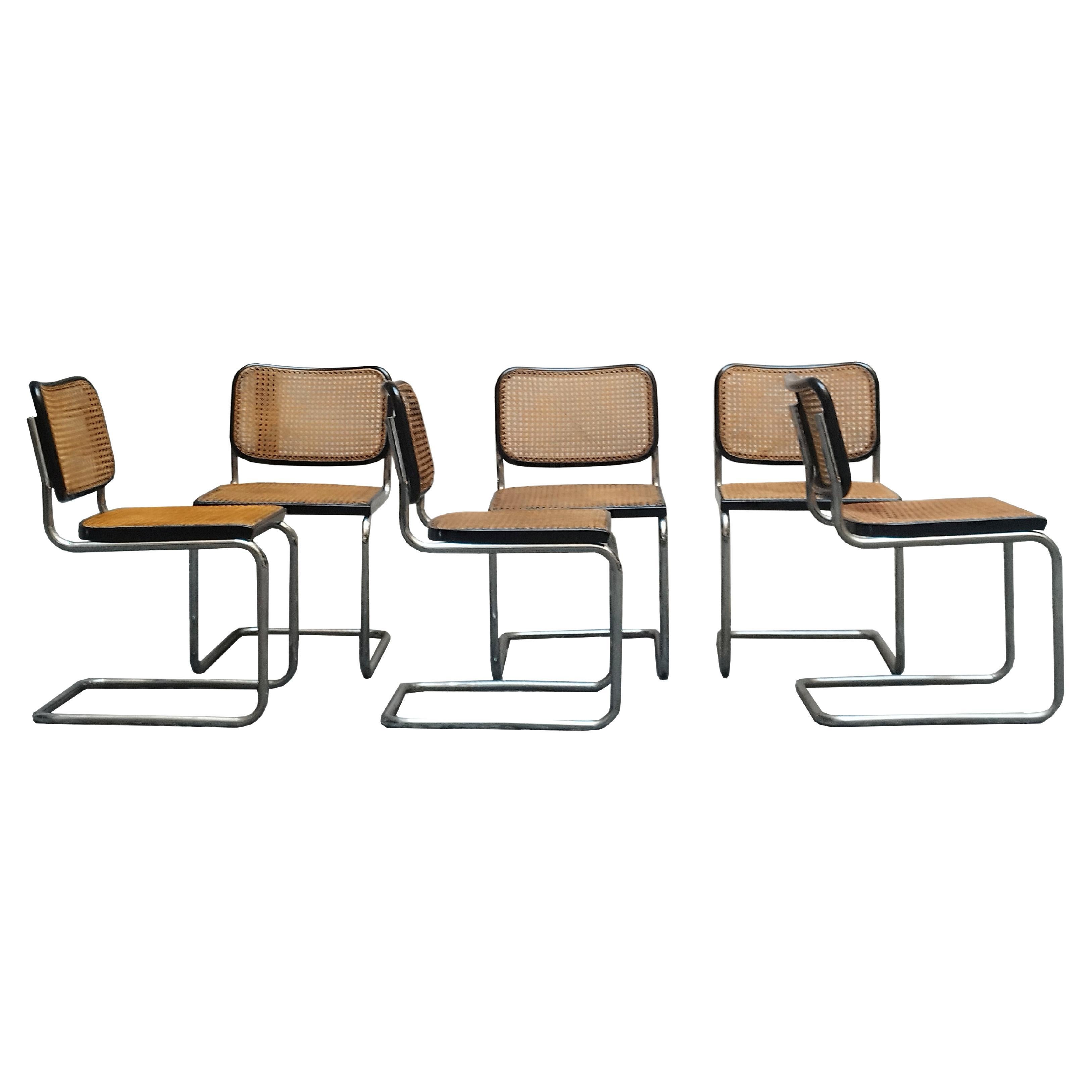 Marcel Breuer for Gavina Set of 6 "Cesca" Chairs, Italy 1960s For Sale
