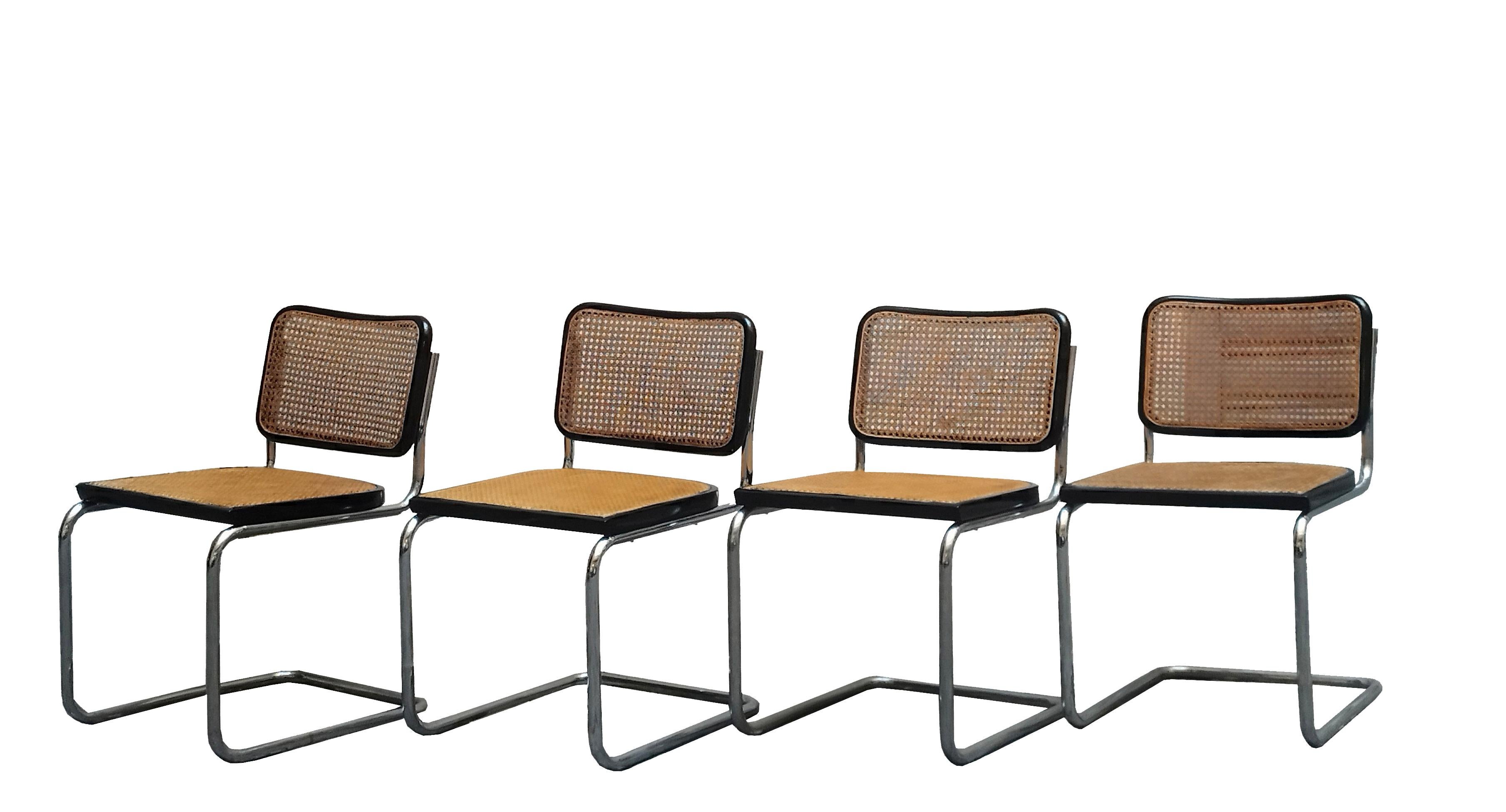 Mid-Century Modern Ensemble de quatre chaises Cesca Marcel Breuer pour Gavina, Italie 1970 en vente