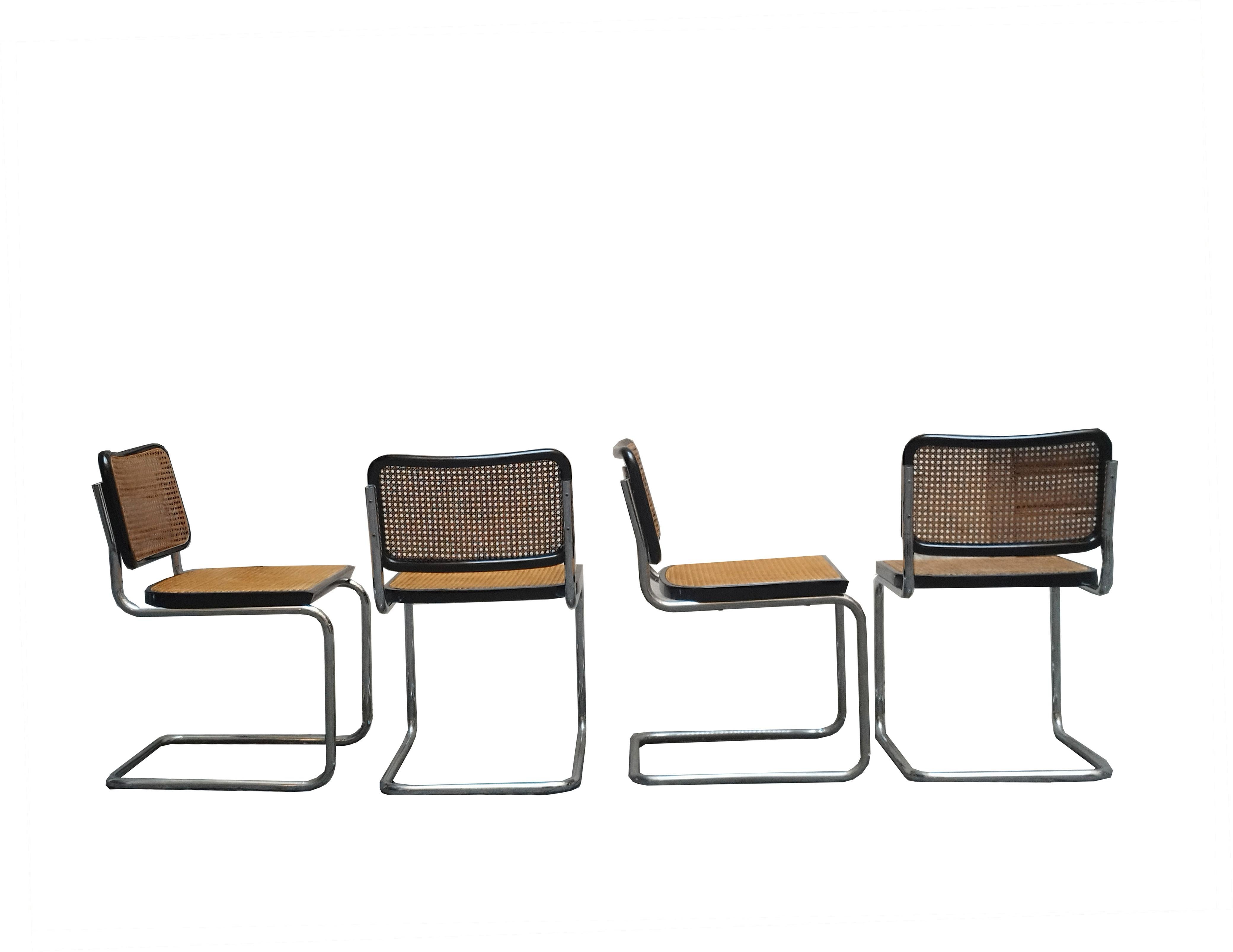italien Ensemble de quatre chaises Cesca Marcel Breuer pour Gavina, Italie 1970 en vente