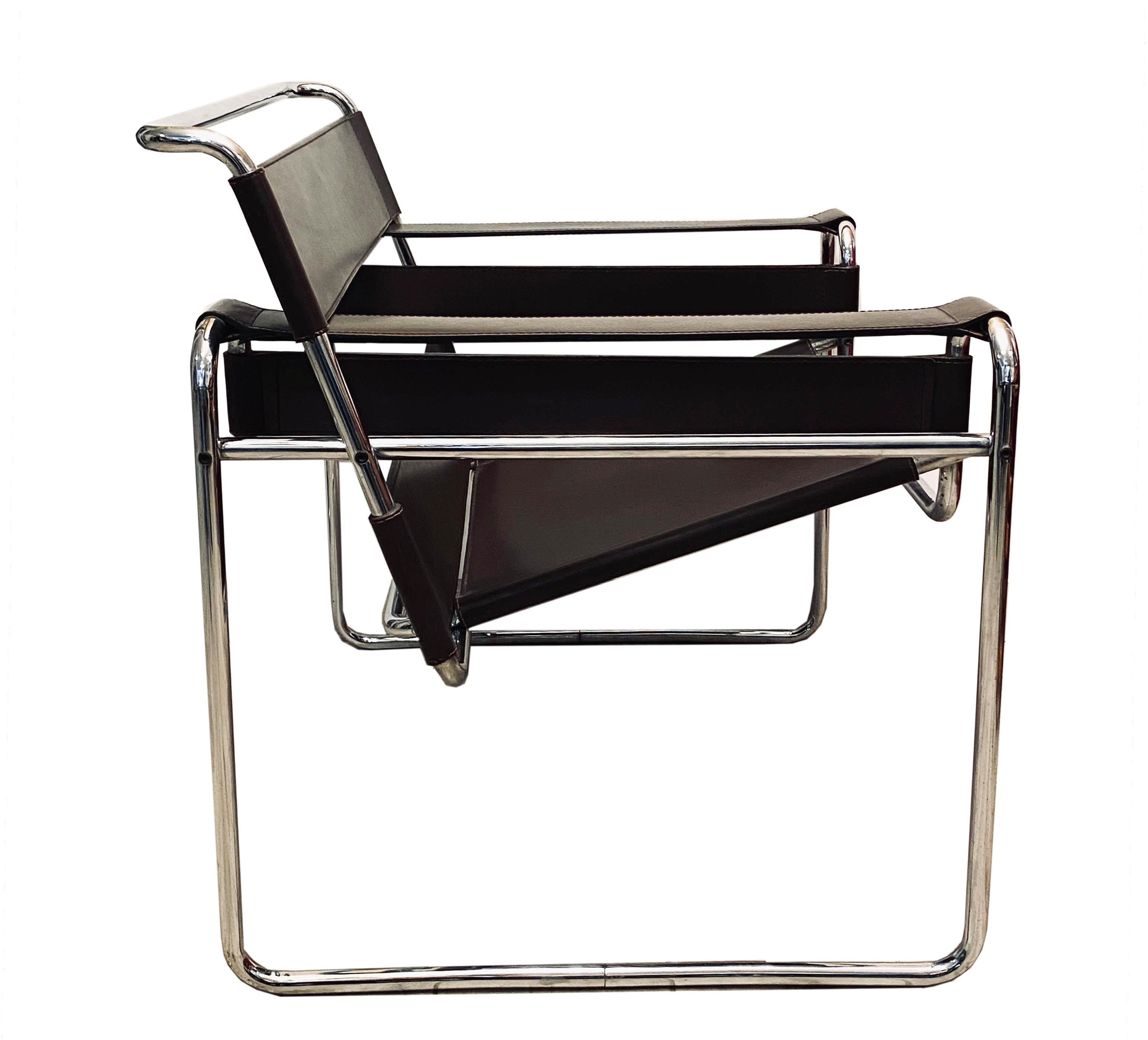 Mid-Century Modern Marcel Breuer for Gavina Wassily B3 Brown Leather Armchair, Italy 1960