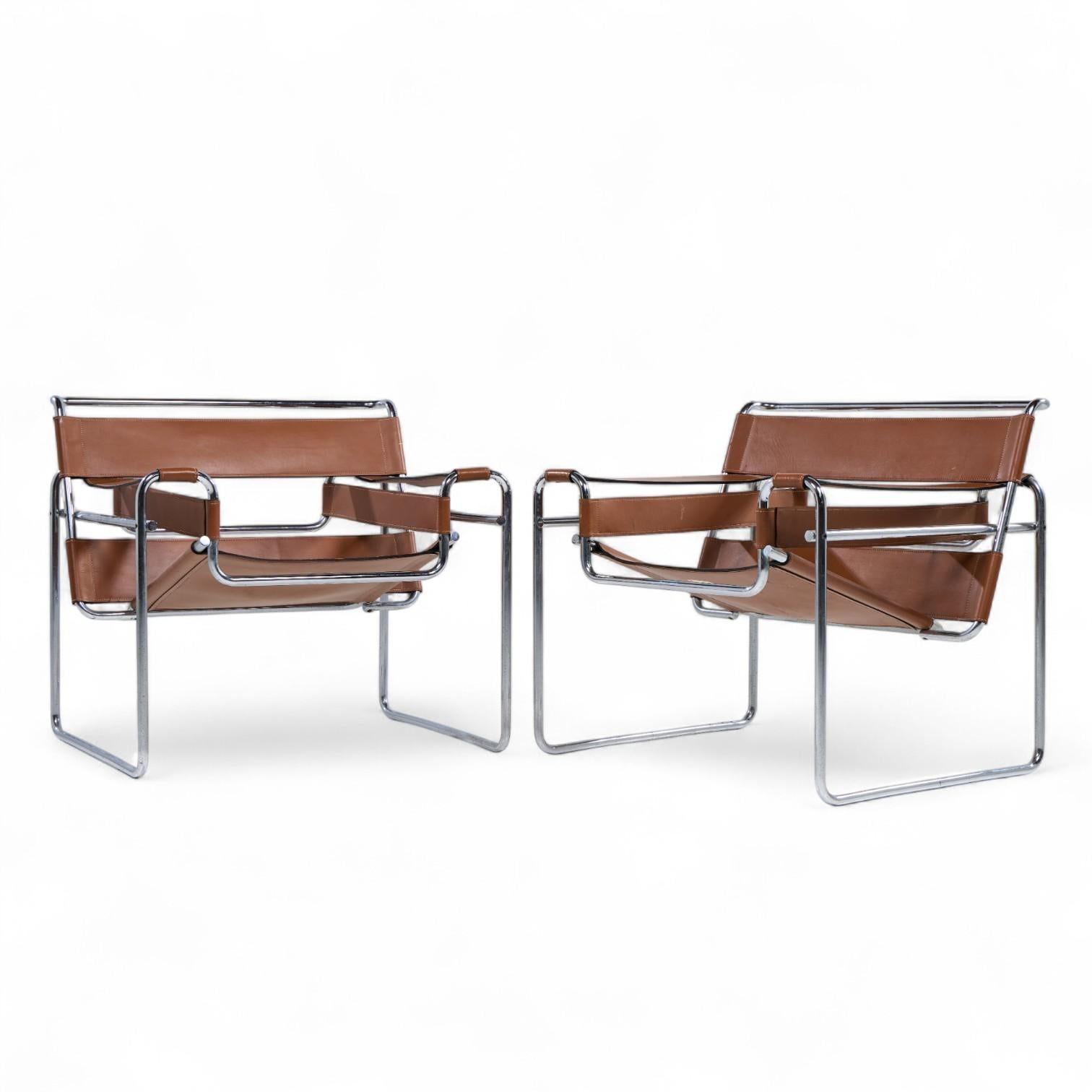 Marcel Breuer para Knoll Sillón Wassily de acero inoxidable y cuero - Pareja Moderno de mediados de siglo en venta