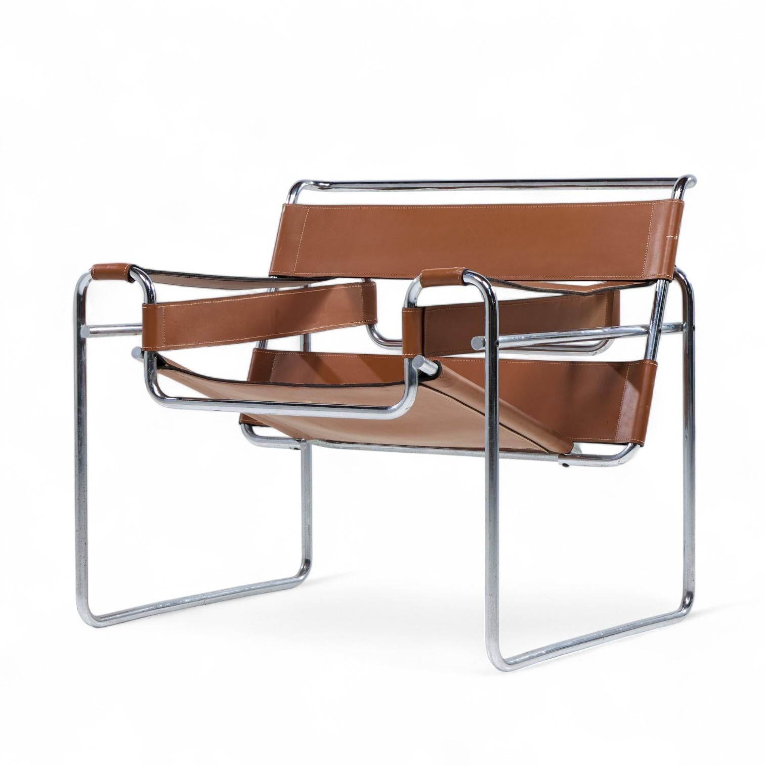 Marcel Breuer para Knoll Sillón Wassily de acero inoxidable y cuero - Pareja siglo XX en venta
