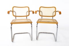 Marcel Breuer for Stendig B64 Style MCM Chrome and Cane Dining Chair, Pair