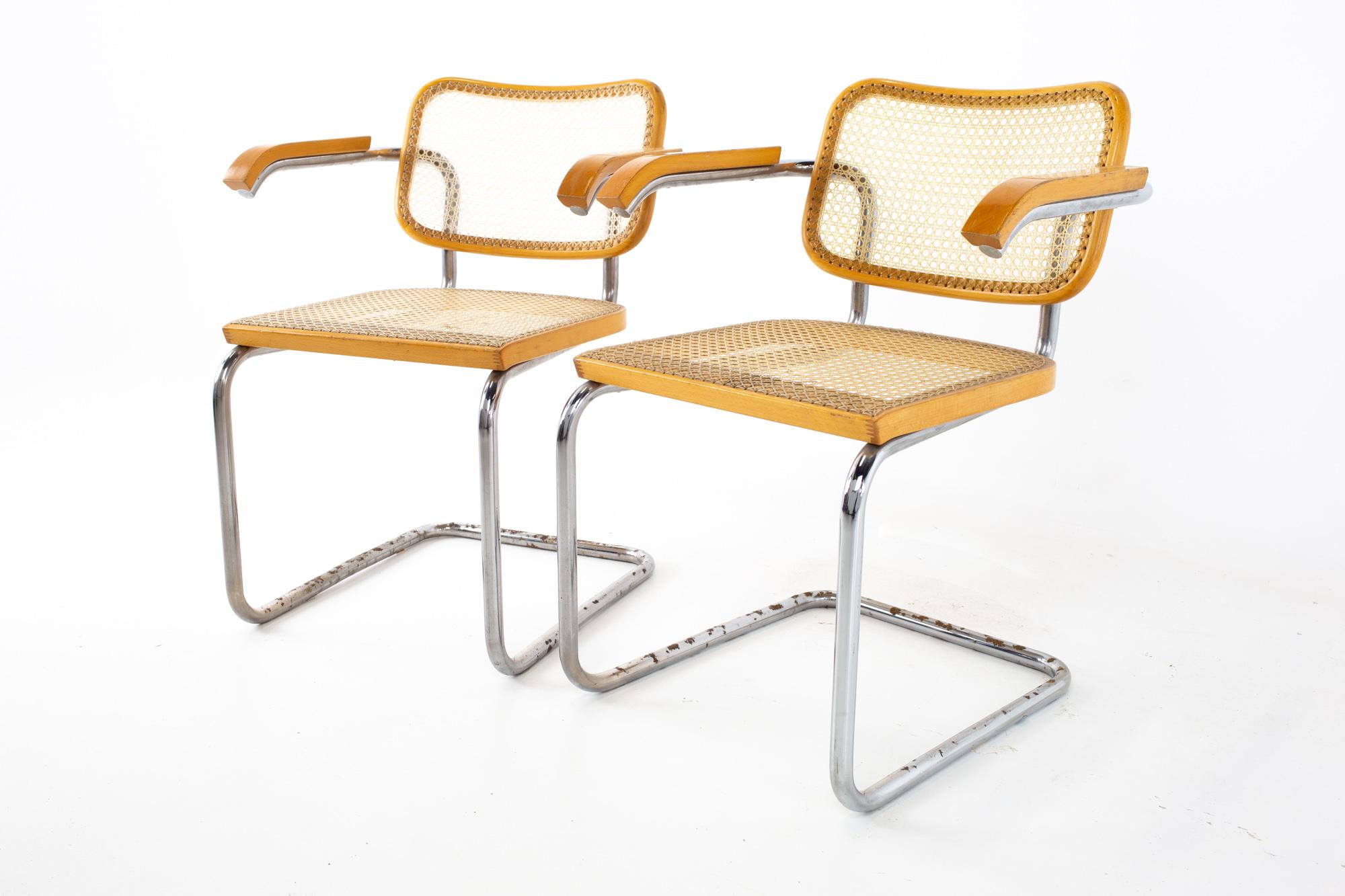 Mid-Century Modern Marcel Breuer for Stendig B64 Style MCM Chrome and Cane Dining Chair, Pair