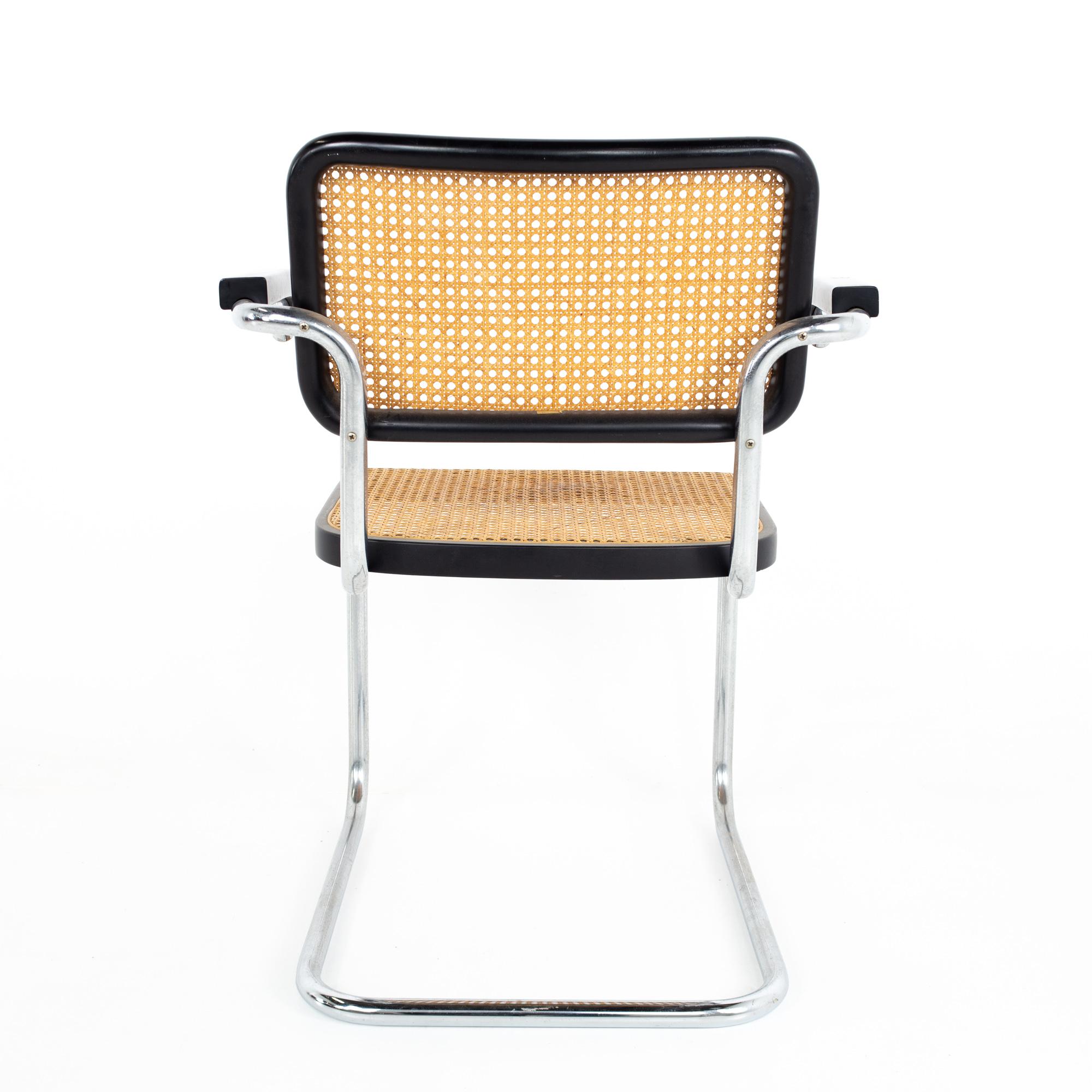 Mid-20th Century Marcel Breuer for Stendig Mid Century Ebonized and Cane Back Dining Chairs, Set