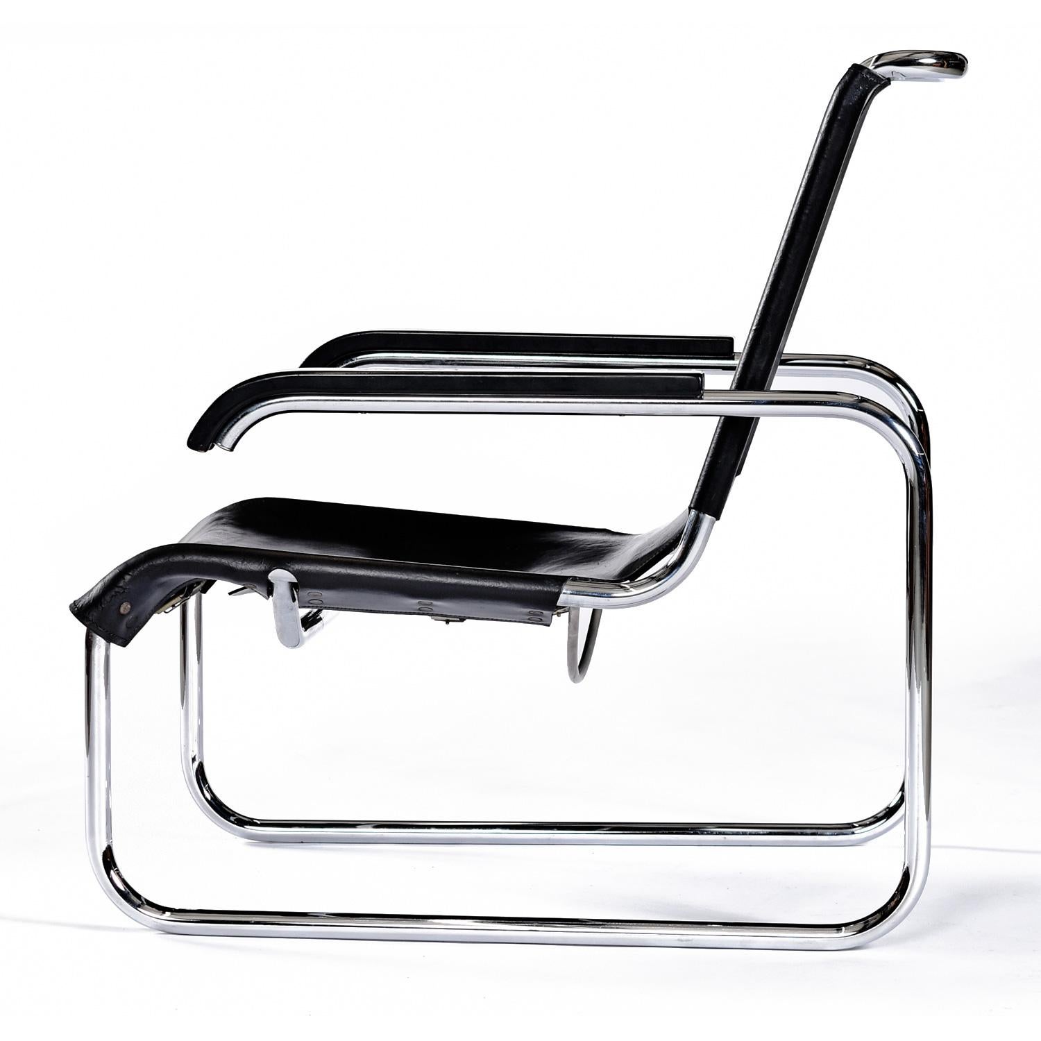 Marcel Breuer For Thonet B35 Cantilever Leather Sling Lounge Chairs Set of 2 For Sale 1