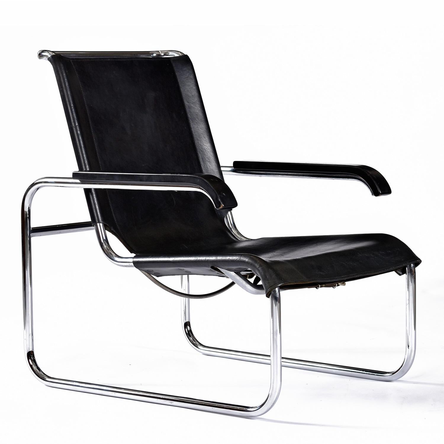 Marcel Breuer For Thonet B35 Cantilever Leather Sling Lounge Chairs Set of 2 Bon état - En vente à Chattanooga, TN