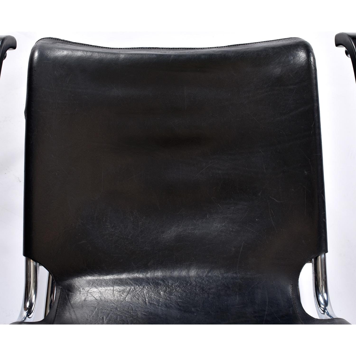 Marcel Breuer For Thonet B35 Cantilever Leather Sling Lounge Chairs Set of 2 For Sale 3