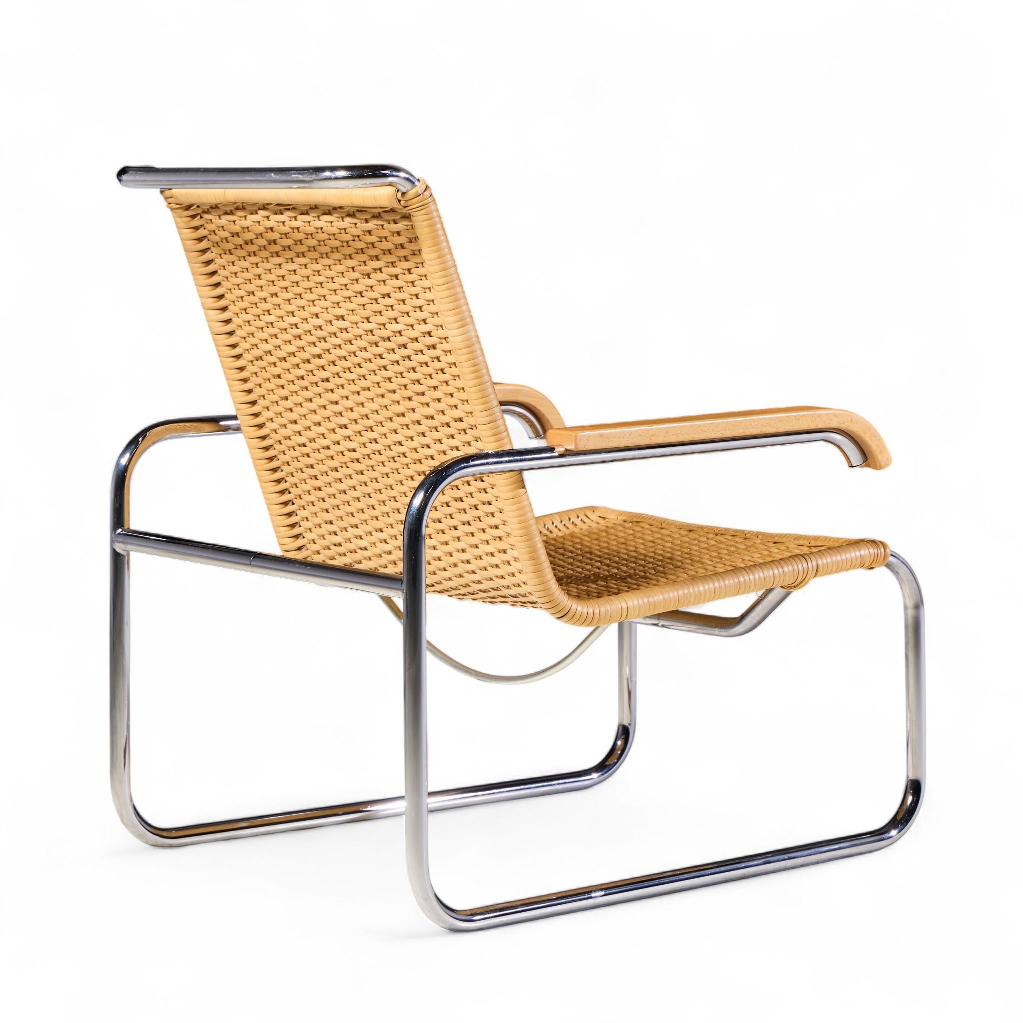 Marcel Breuer pour Thonet B35 Chaises longues en chrome et rotin du milieu du siècle - Paire en vente 3