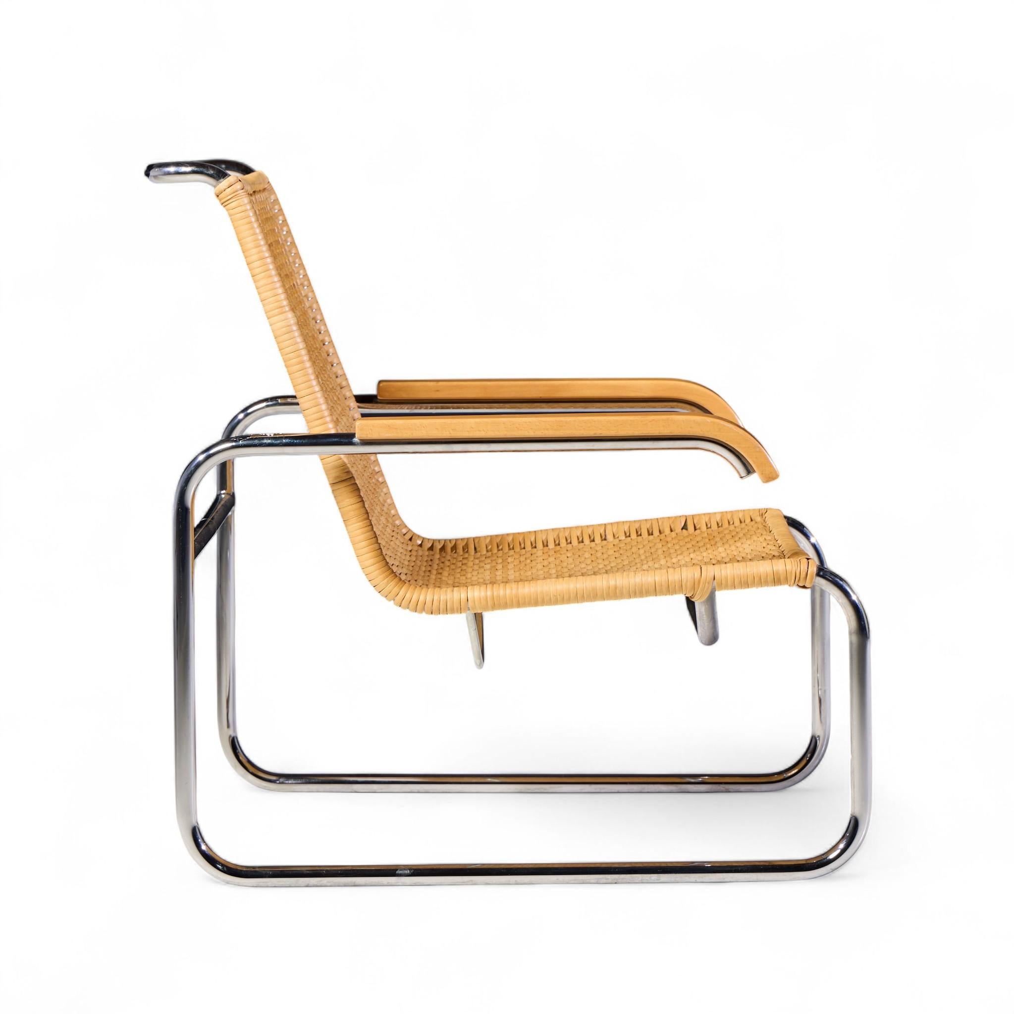Marcel Breuer pour Thonet B35 Chaises longues en chrome et rotin du milieu du siècle - Paire en vente 4
