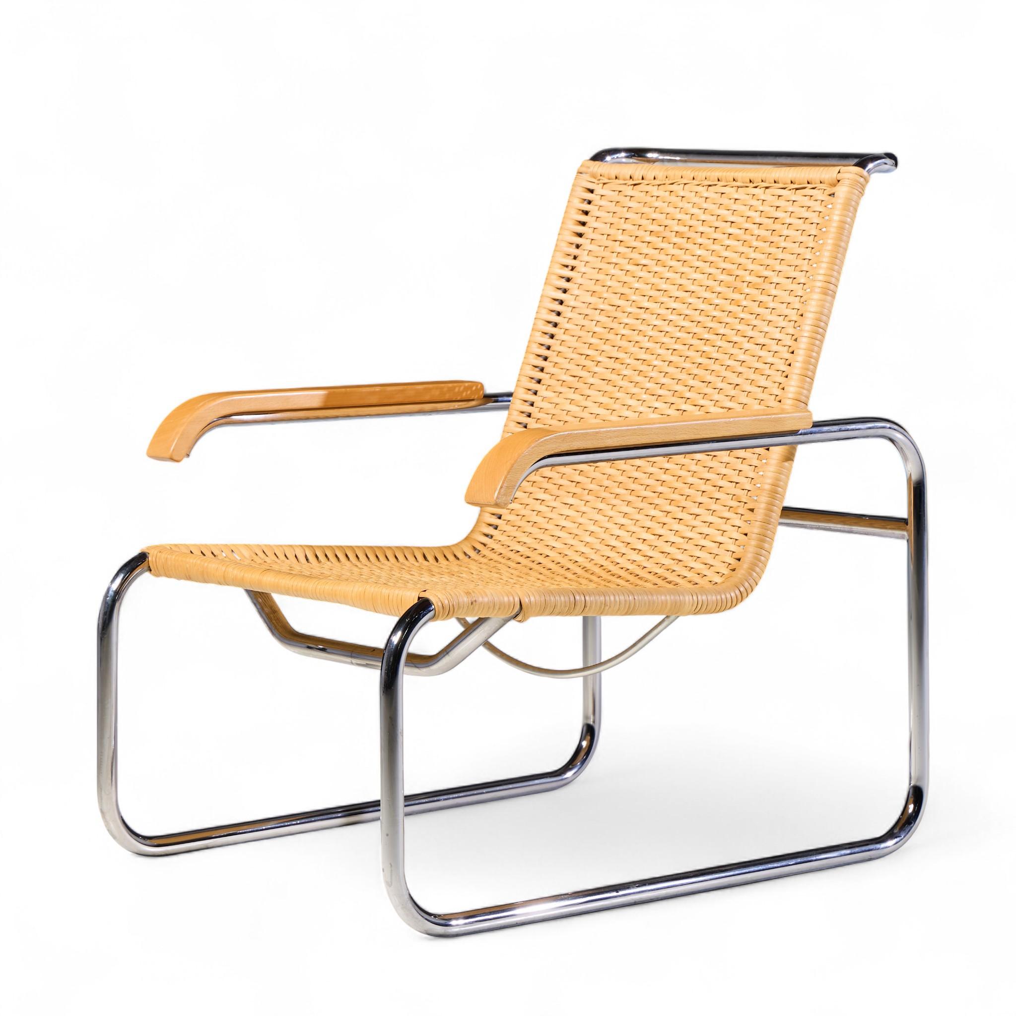 20ième siècle Marcel Breuer pour Thonet B35 Chaises longues en chrome et rotin du milieu du siècle - Paire en vente