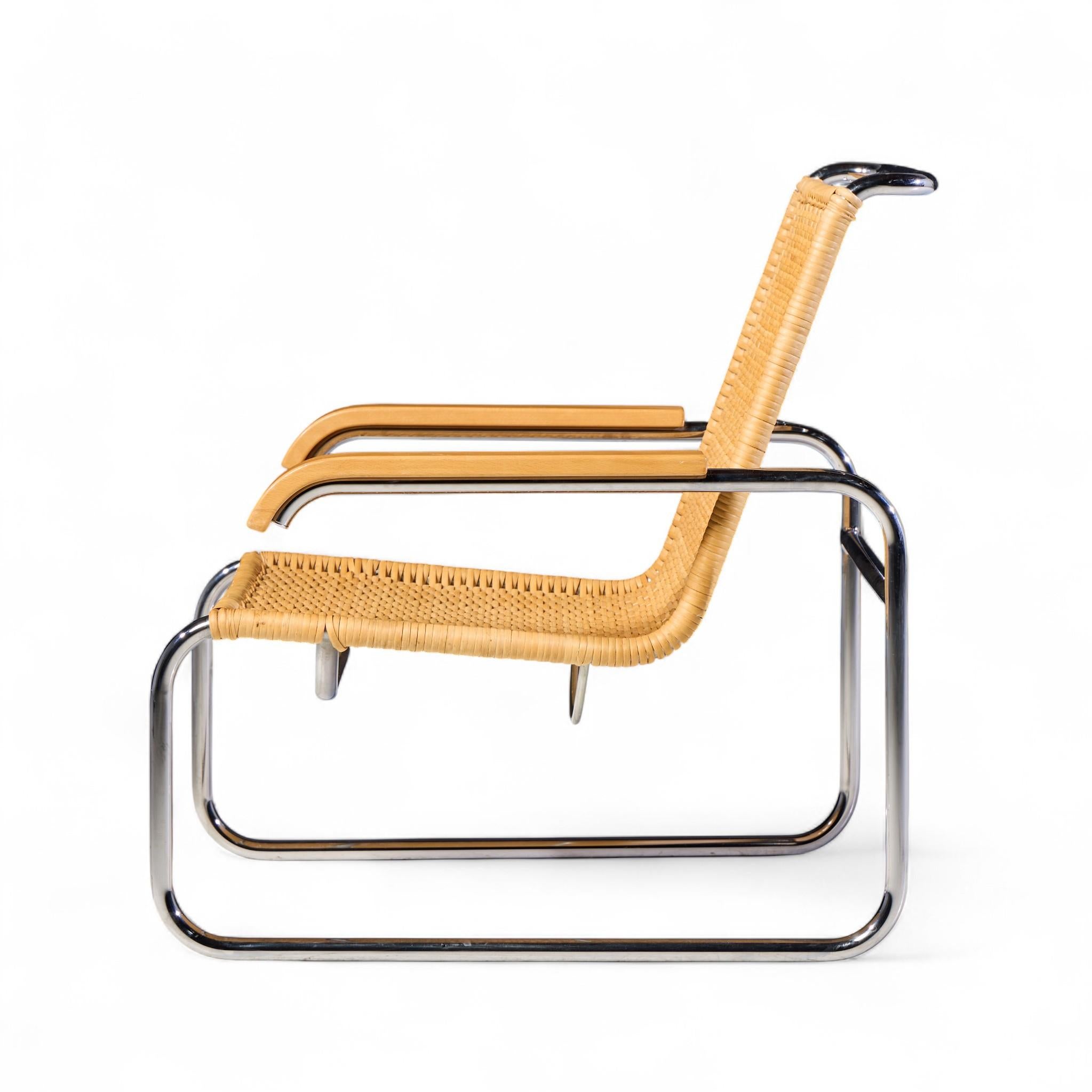 Rotin Marcel Breuer pour Thonet B35 Chaises longues en chrome et rotin du milieu du siècle - Paire en vente