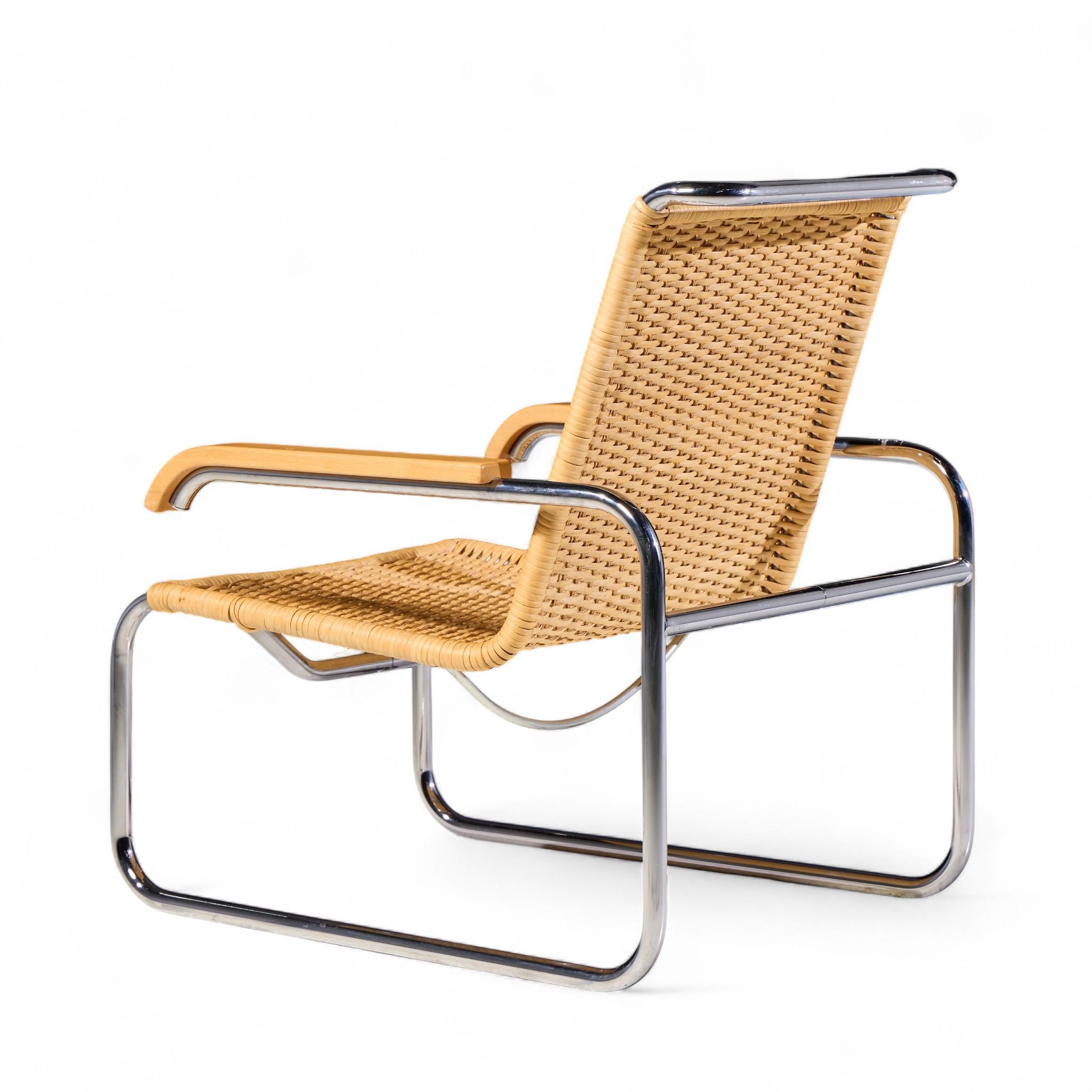 Marcel Breuer pour Thonet B35 Chaises longues en chrome et rotin du milieu du siècle - Paire en vente 1