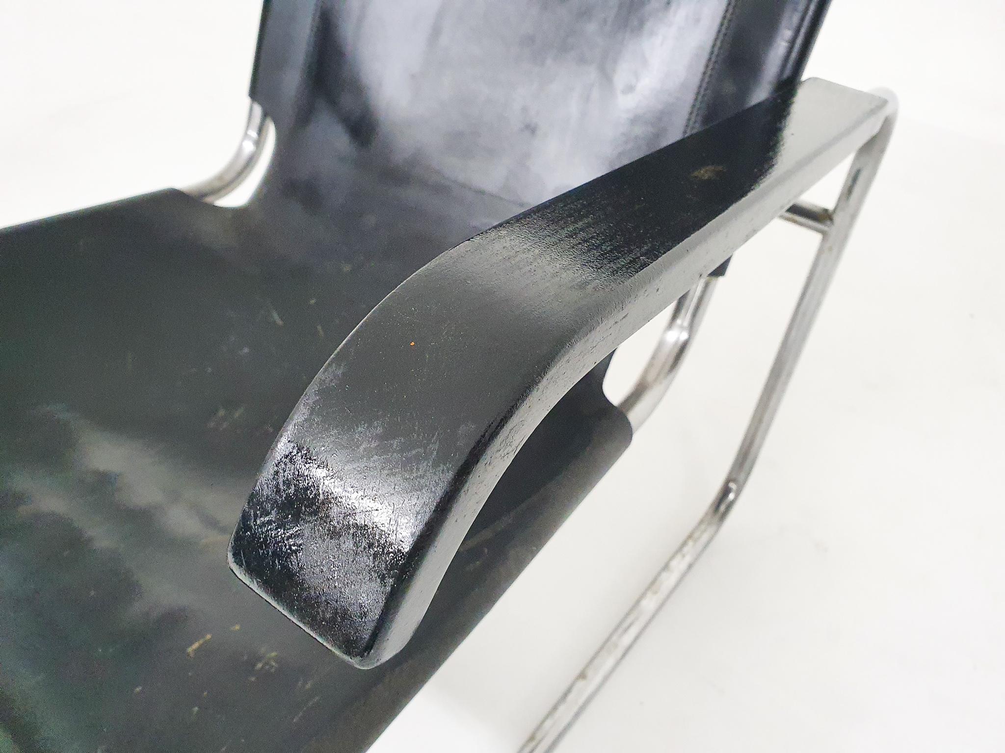 Marcel Breuer for Thonet Model S 35 Black Leather Tubular Lounge Chair, Germany 4