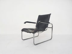 Marcel Breuer for Thonet Model S 35 Black Leather Tubular Lounge Chair, Germany
