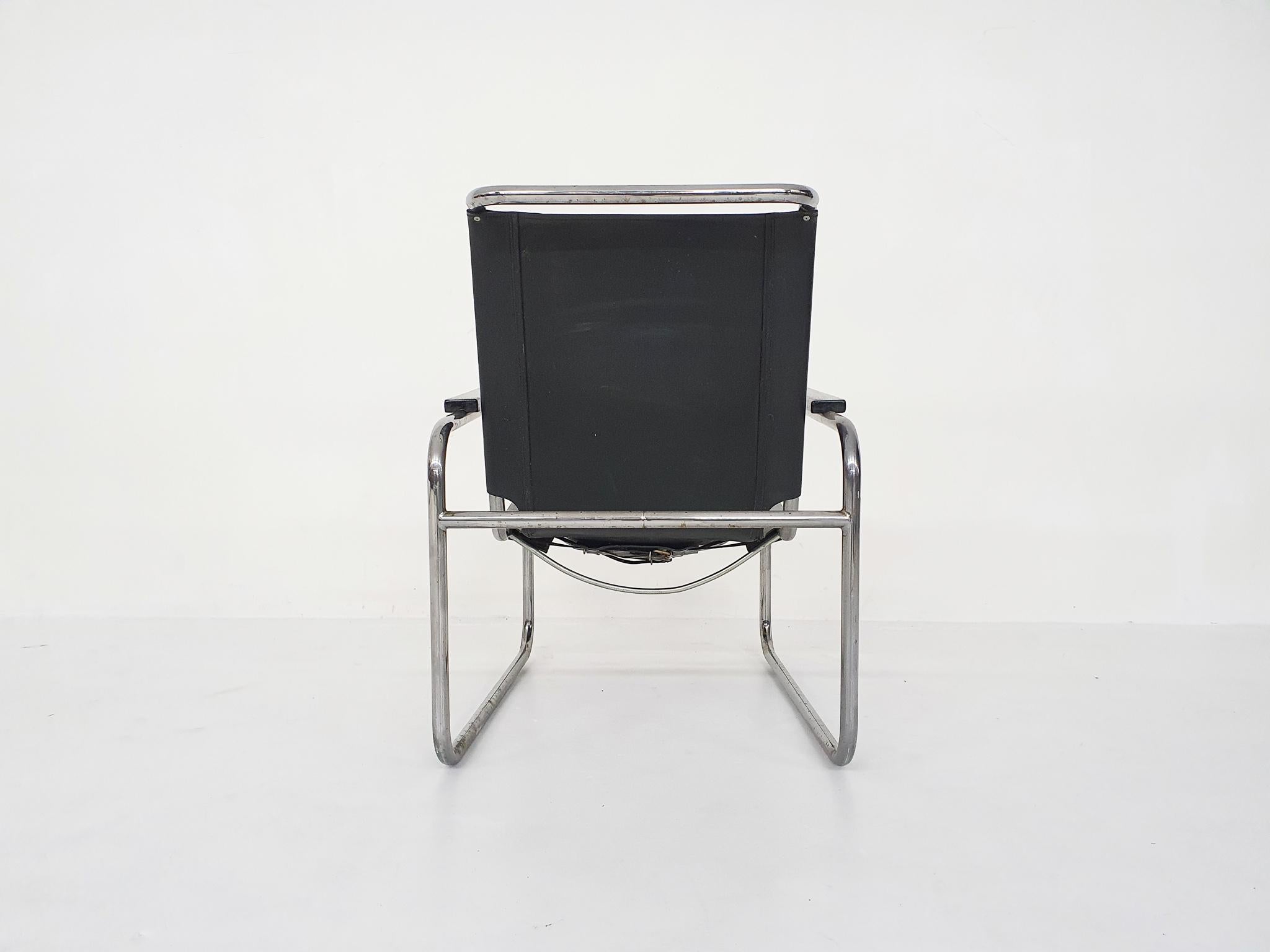 Late 20th Century Marcel Breuer for Thonet Model S 35 Black Leather Tubular Lounge Chair, Germany