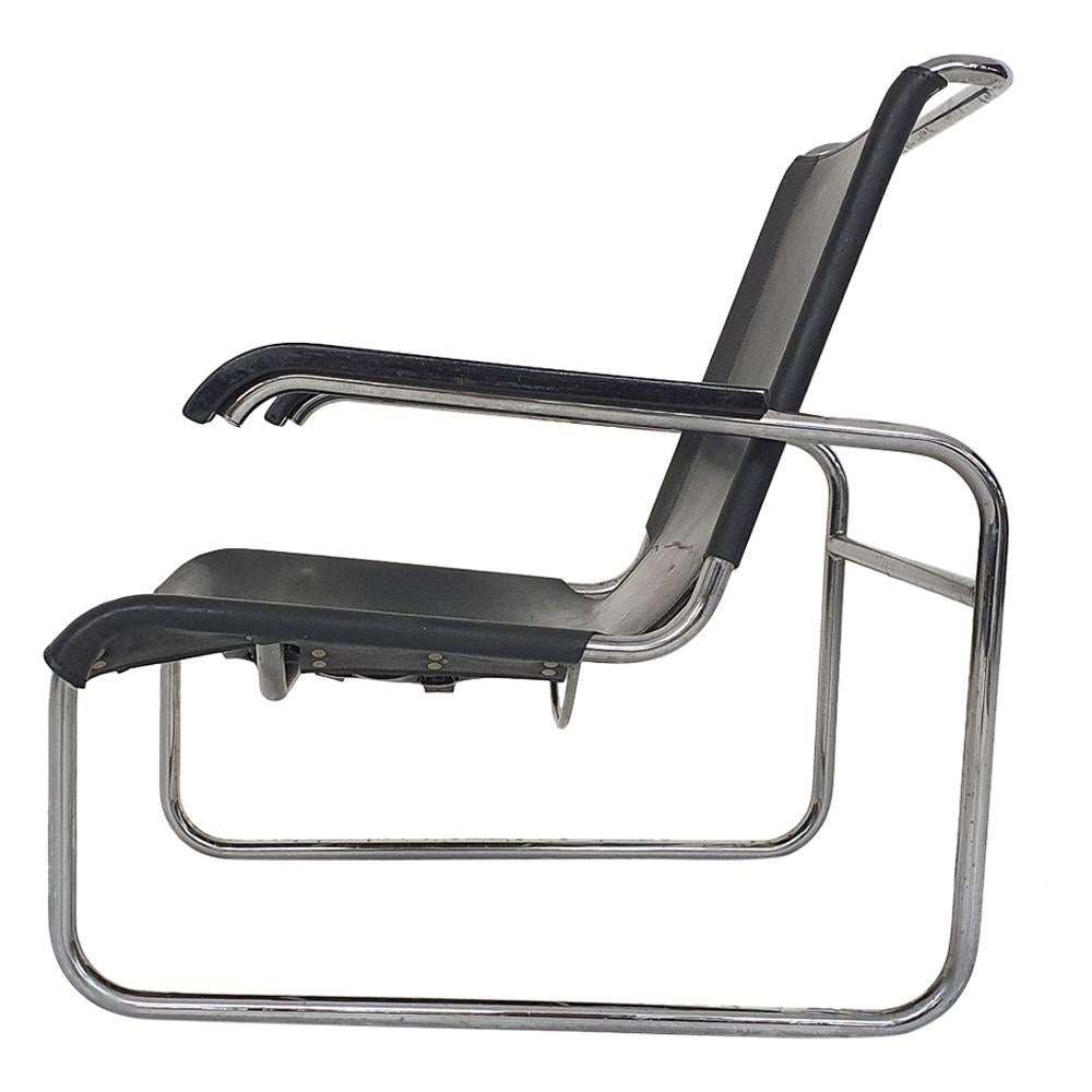 Marcel Breuer for Thonet Model S 35 Black Leather Tubular Lounge Chair, Germany